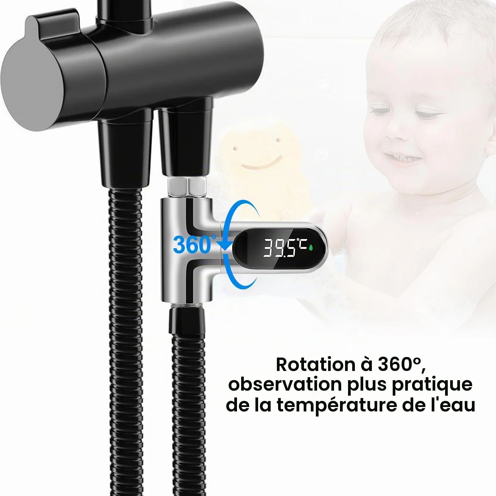 Thermomètre de bain LED auto-générateur pour douche