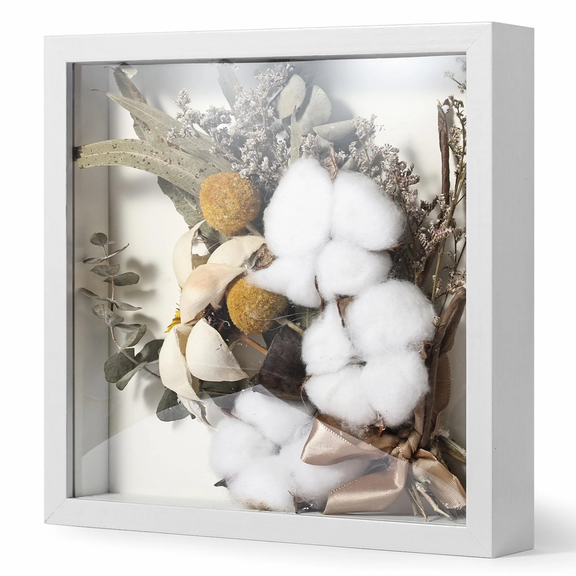 Cadre 3D Profond 20x20 cm en Bois avec Vitre pour Objets DIY Bouquets Spécimens Coquillages