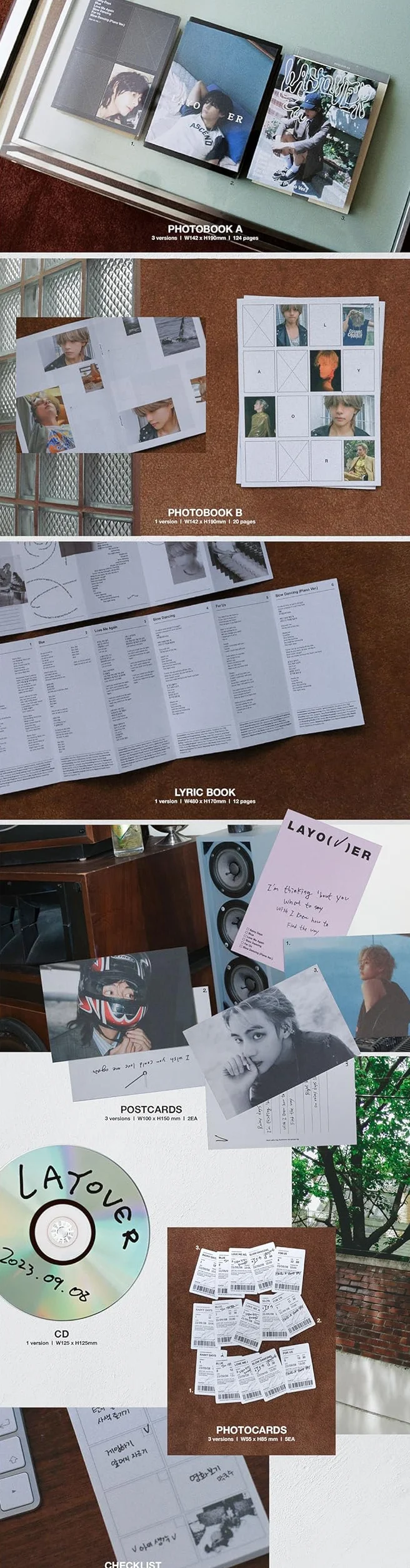 BTS V Layover Ver. 3 PURPLE 1st Solo Album CD Photocards Poster Letter Photobook Postcards Lyric Book Checklist Extra Photocards Pocket Mirror