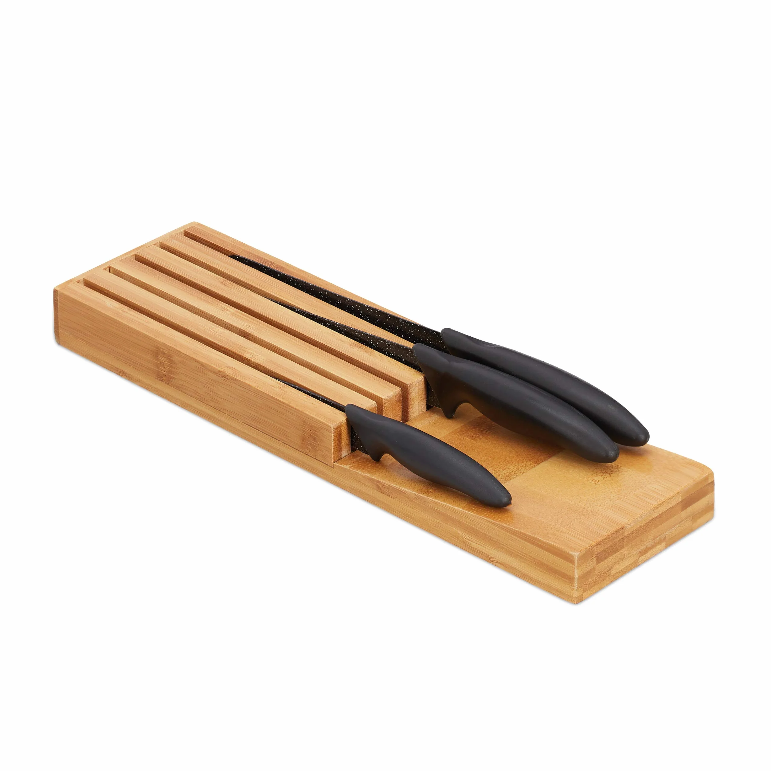 Relaxdays Range de couteaux de cuisine bambou, support pour 5 couteaux, bloc tiroir, 35 x 11 x 39 cm