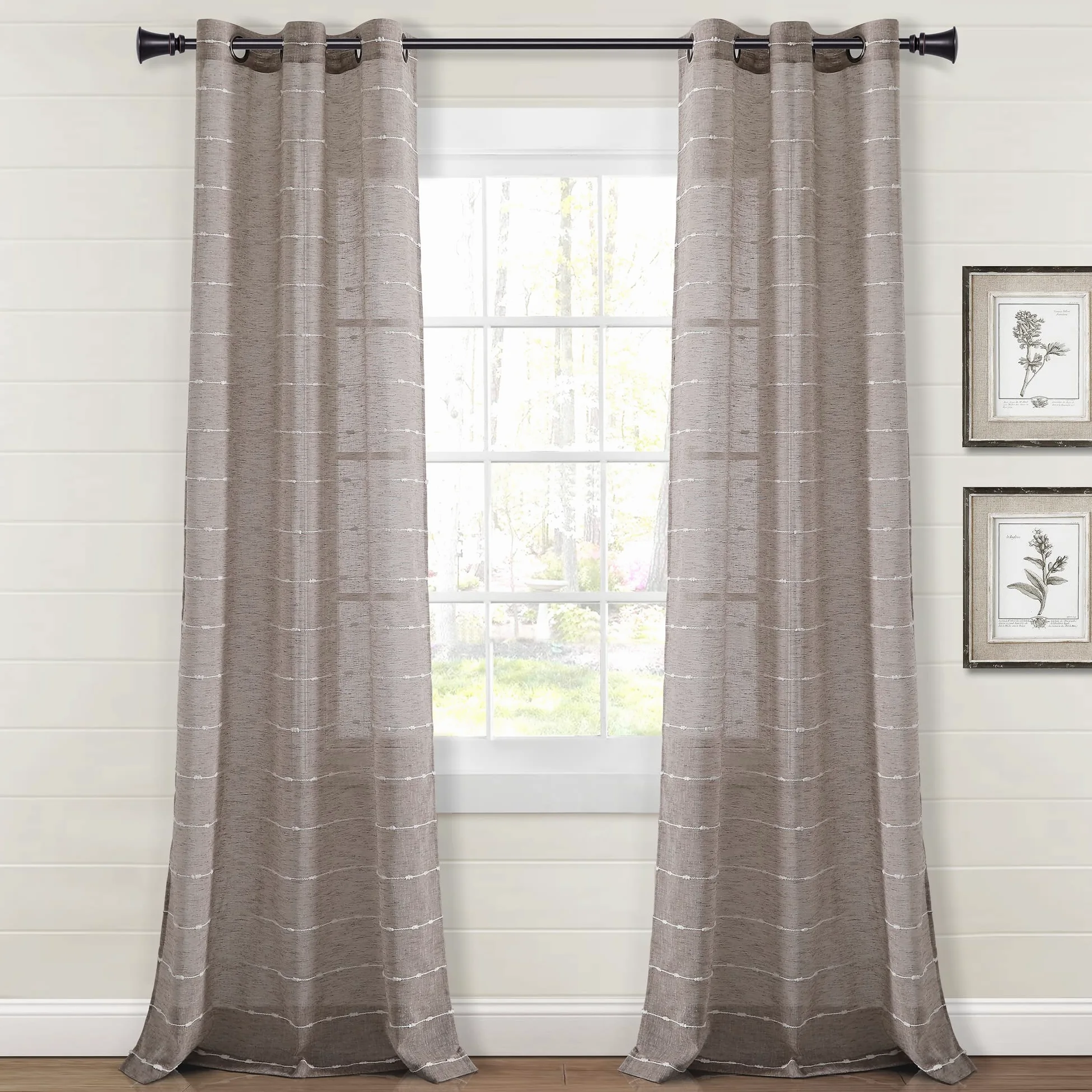 Lush Decor Paire de Rideaux de fenêtre Transparents et texturés à œillets de Style Rustique, 96,5 x 213,4 cm (l x L), Marron