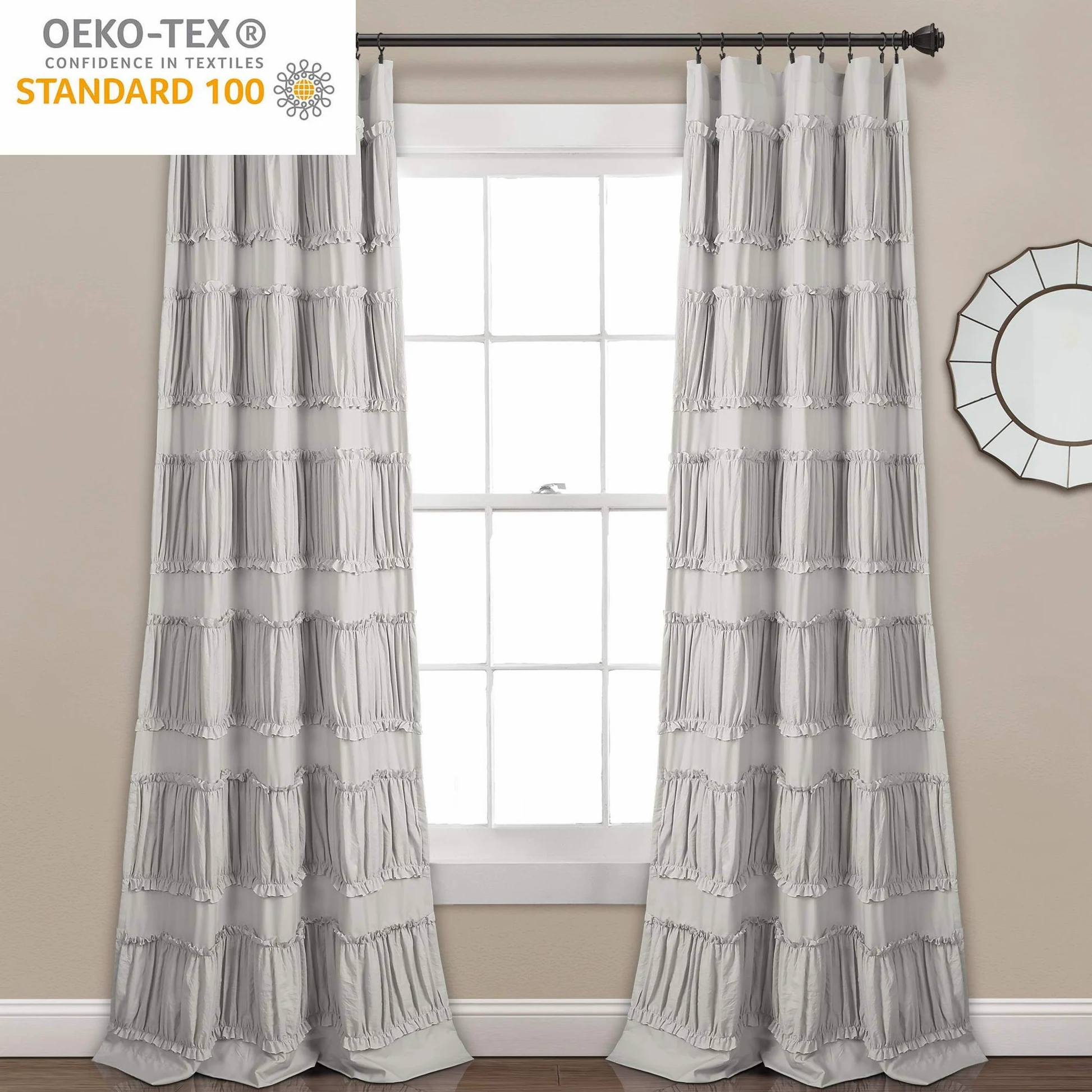 Lush Decor Nova Paire de Rideaux de fenêtre à Volants, 106,7 x 213,4 cm (l x L), Gris