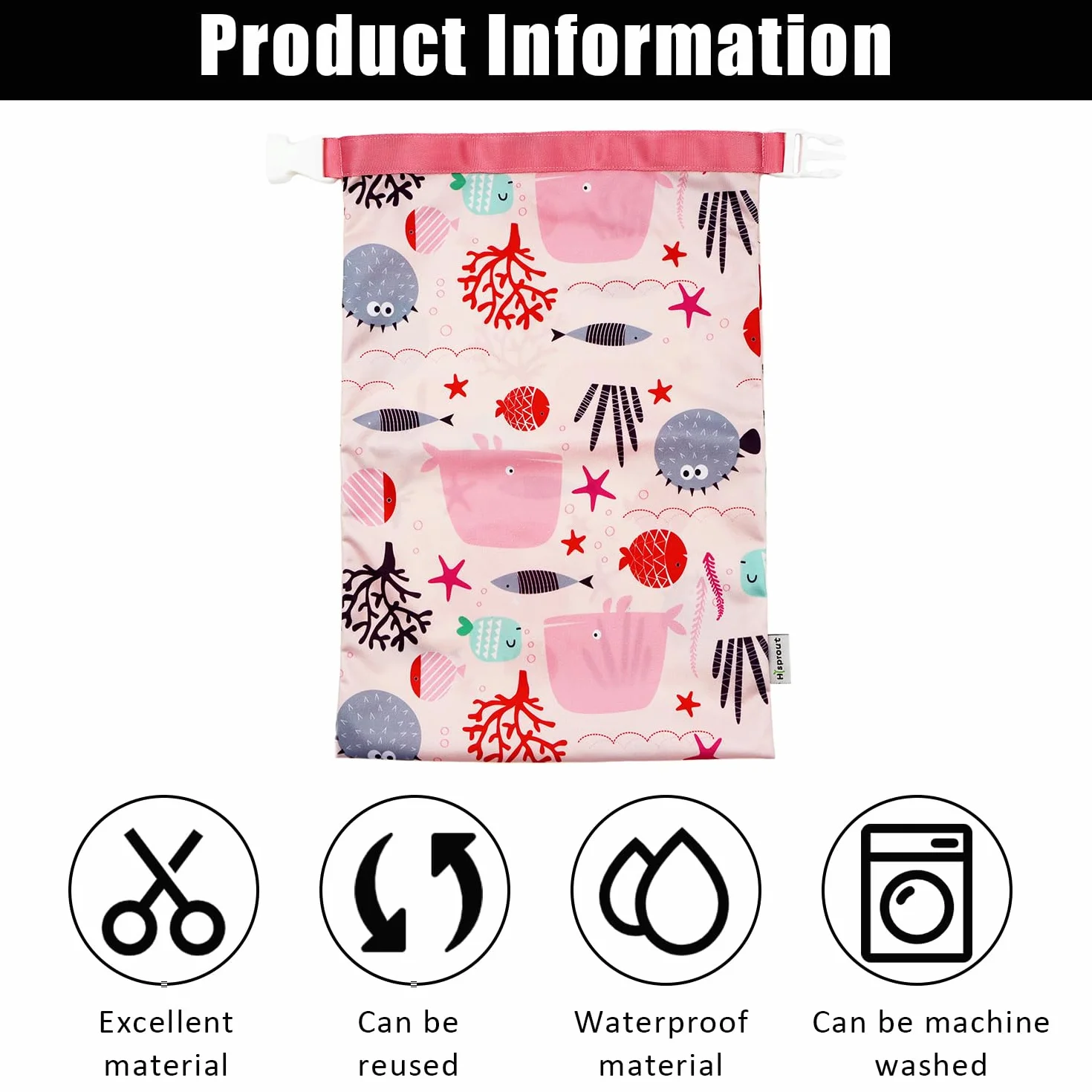 Sac Étanche Imperméable Lavable Réutilisable pour Vêtements Mouillés Couches Maillots de Bain (Rose)