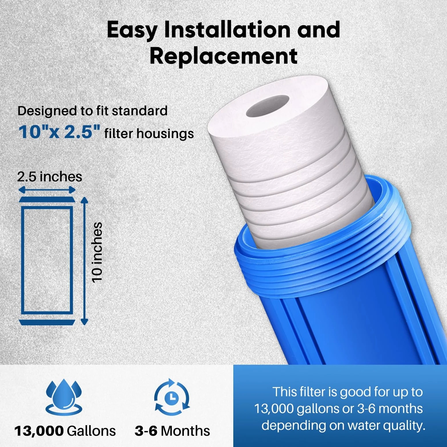 PUREPLUS Lot de 6 filtres à eau à sédiments rainurés pour toute la maison, 5 microns, 25,4 x 6,3 cm