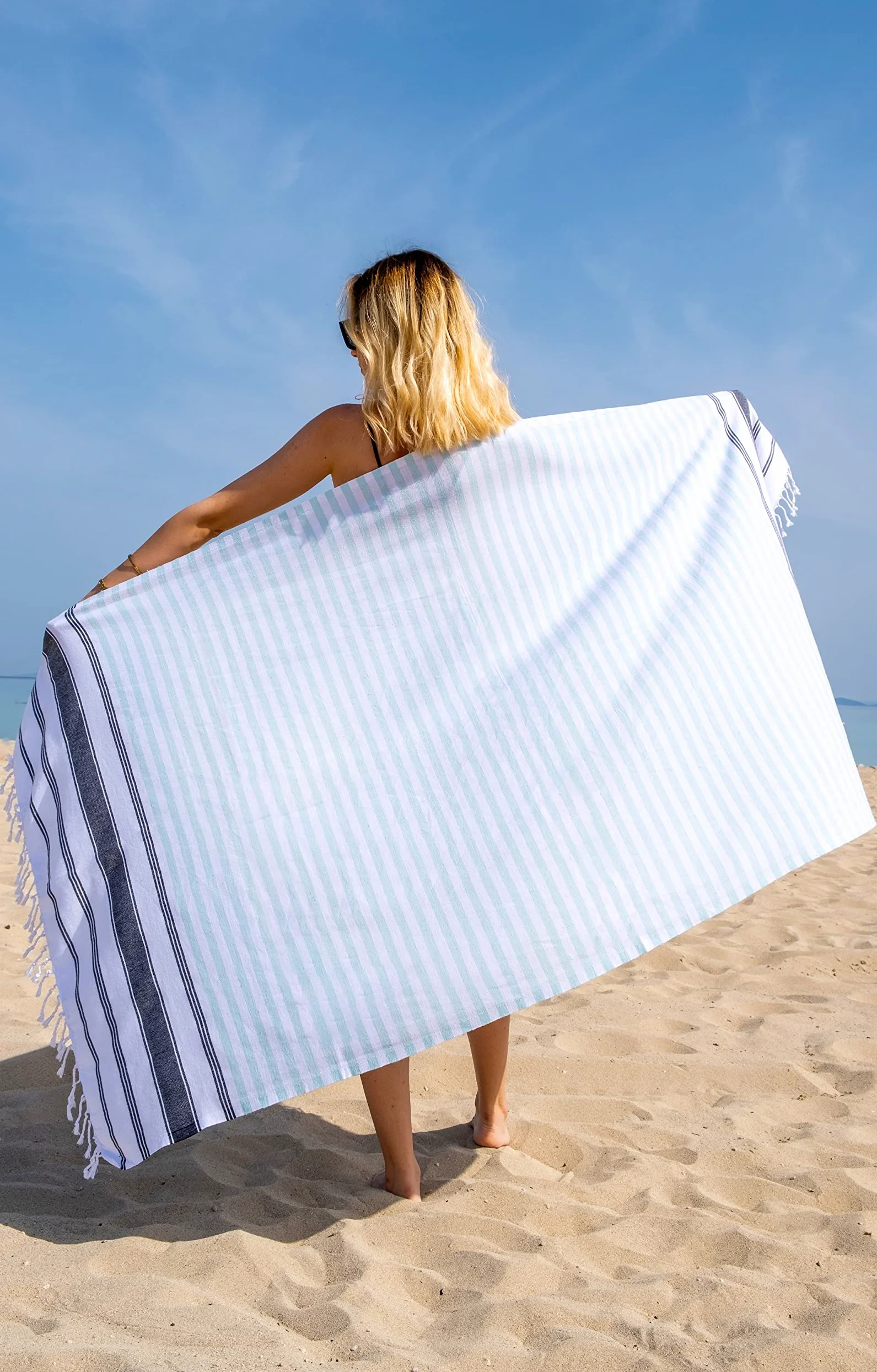 DEMMEX Lot de 3 serviettes de bain XXL en coton turc pour plage, spa, sauna, hammam, voyage, yoga, gym, paréo, fouta, sarong, pestemal couverture, 188 x 99 cm