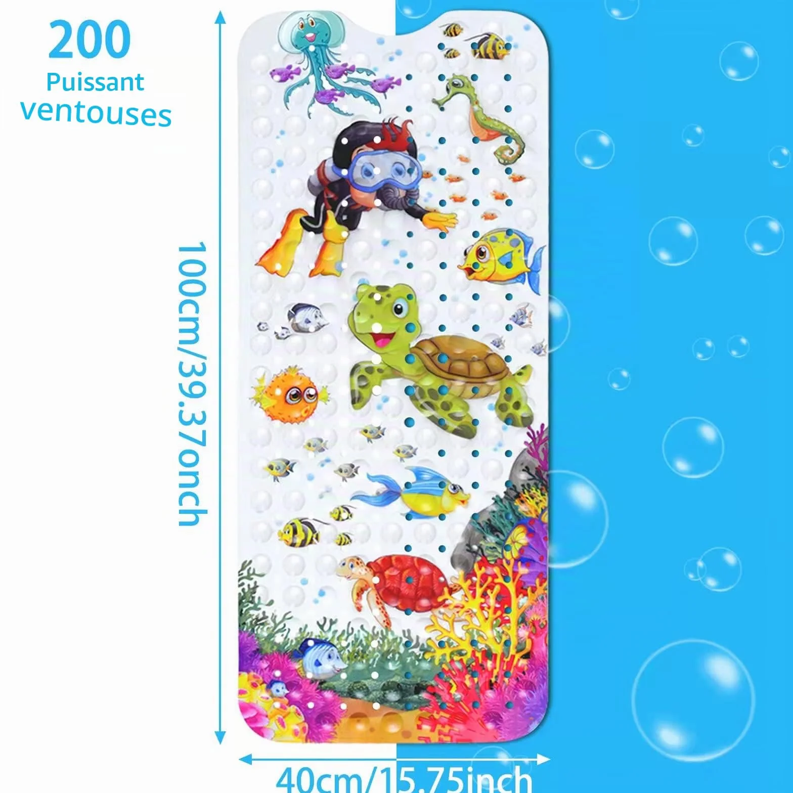 JOYBOY Tapis de Baignoire Antidérapant 100x40 cm Bebe Dessin Animé Anti Glisse 200 Ventouse PVC