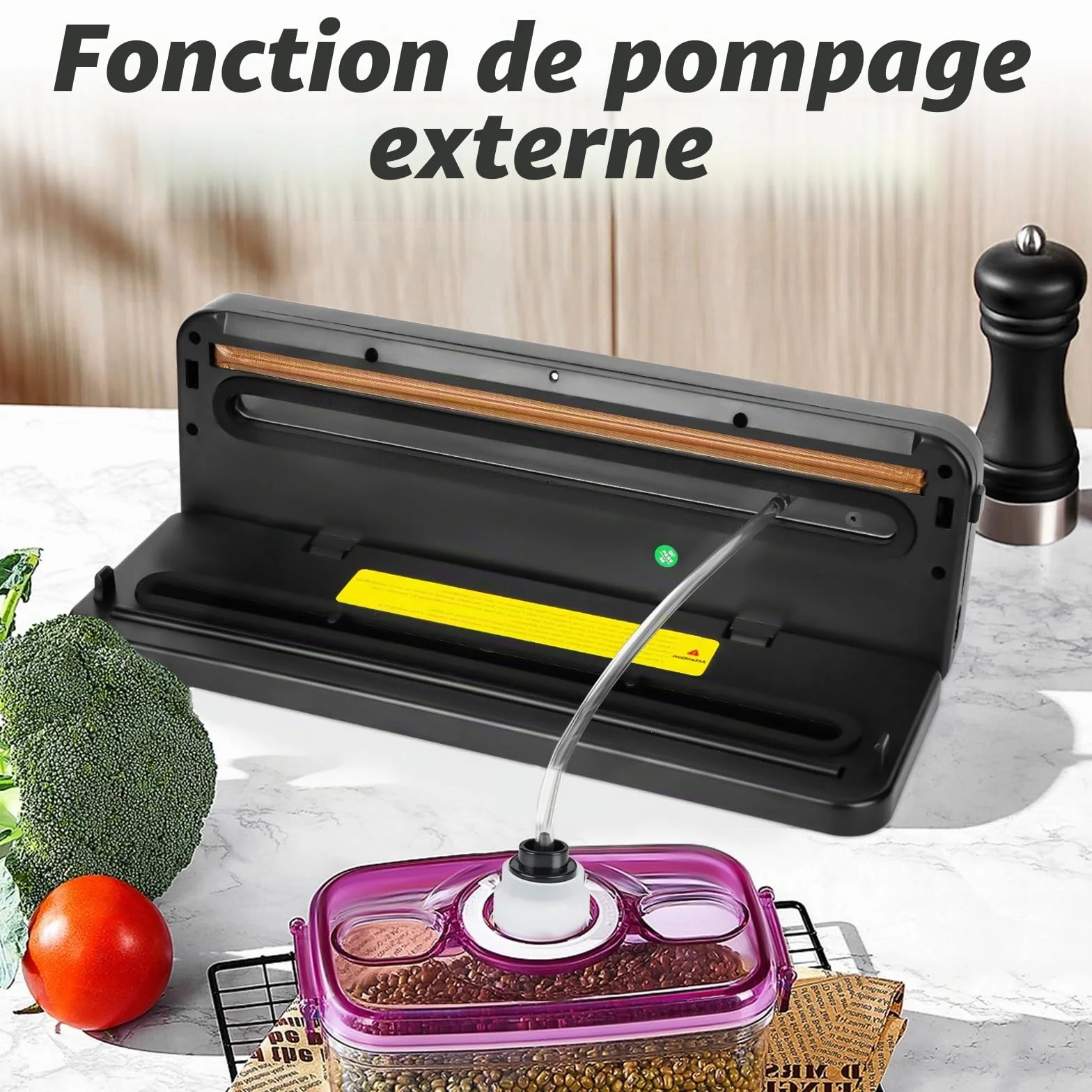 Machine Sous Vide Alimentaire 6 en 1, Multifonction avec 50 Sacs, Automatique Secs et Humides, Couteau Coupe et Tuyau