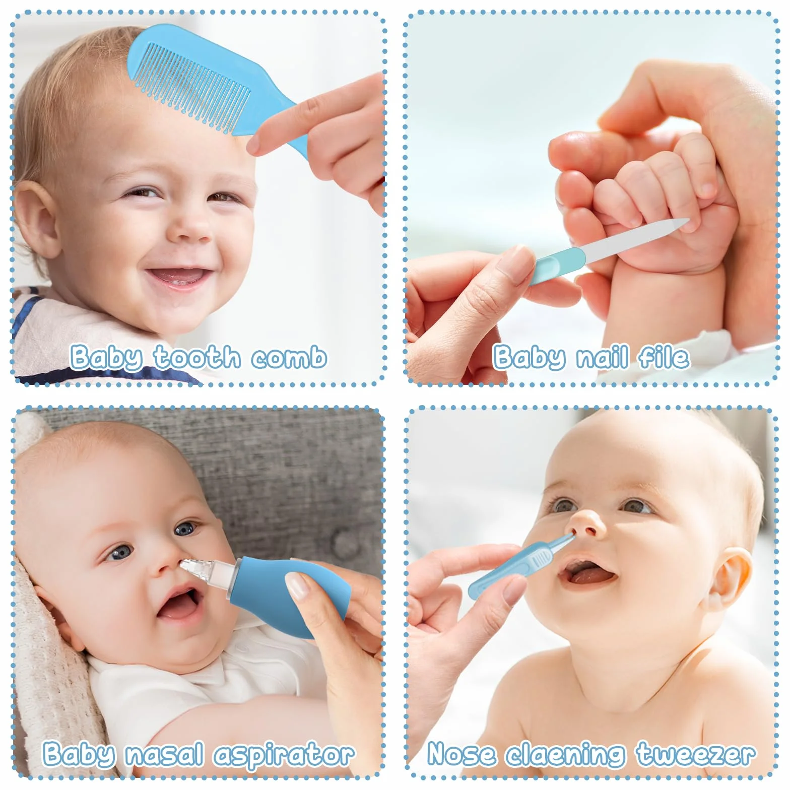 Kit Soin Bébé Naissance 13 Pièces Ensemble Manucure Bébé Bleu