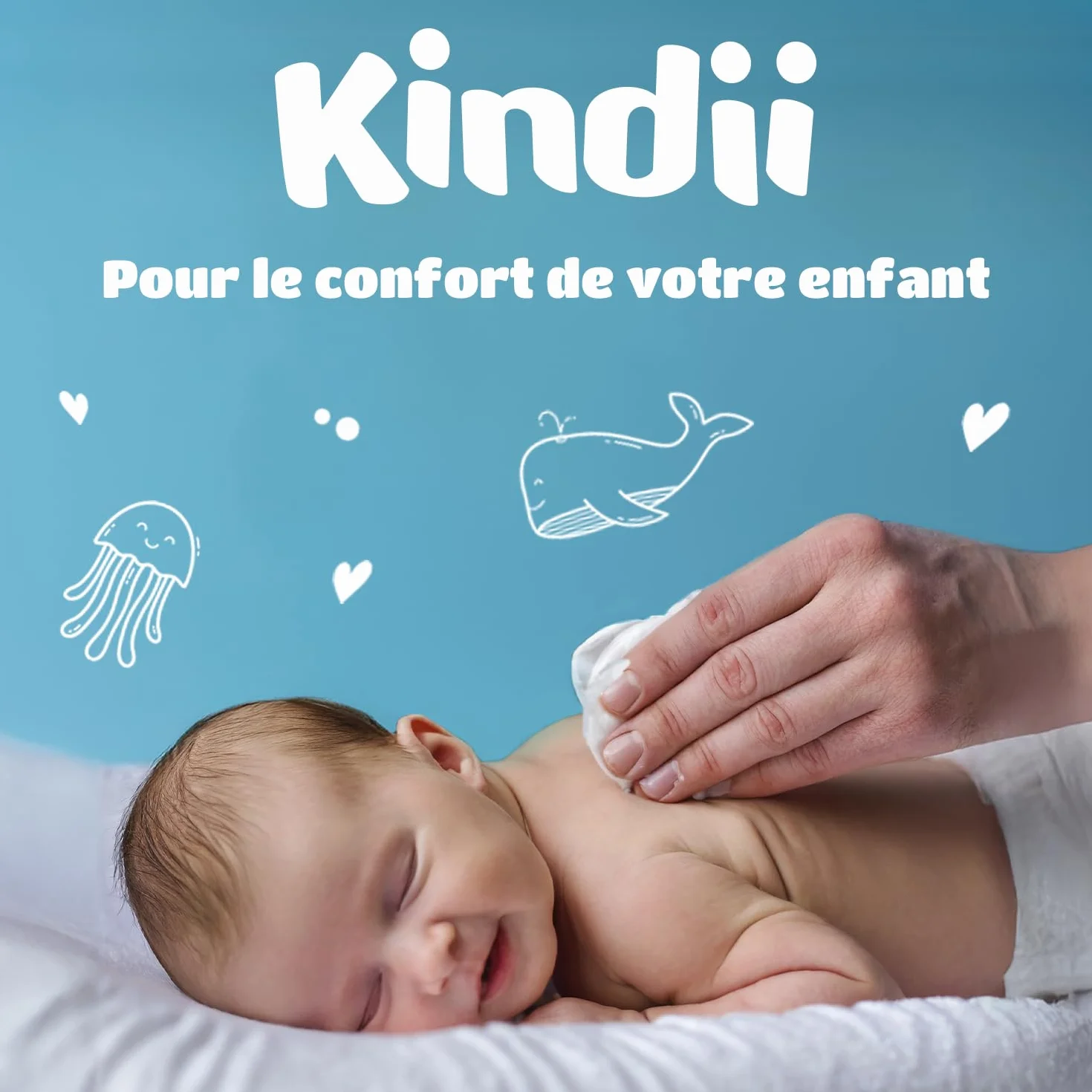 Kindii Pure&Dry Lingettes Bébé 50 Pièces Ultra Douces Pur Coton Sans Parfum Sans Alcool