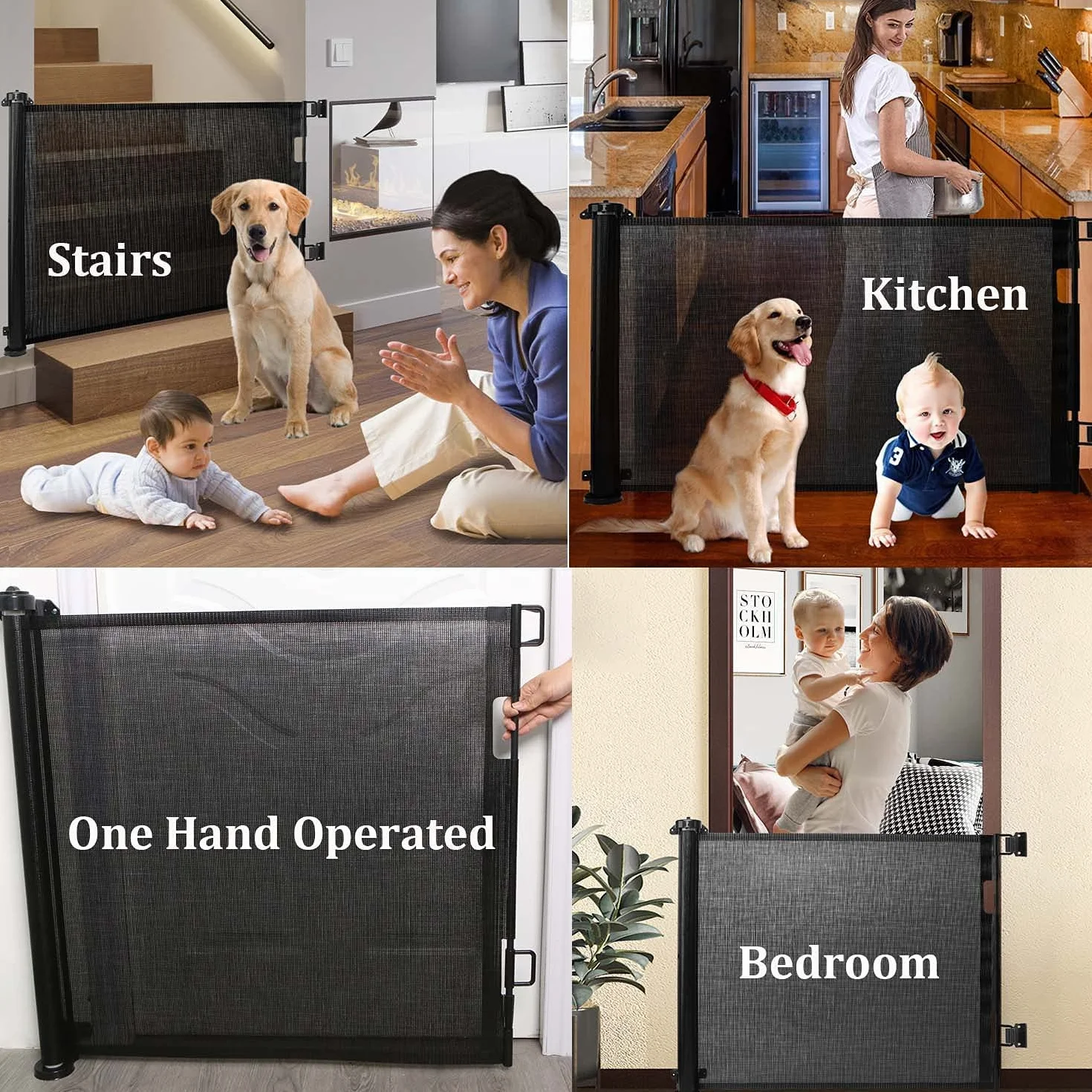 Barrière de sécurité enfant 150cm*86cm Noir pour escaliers portes cuisine couloirs bébés chiens