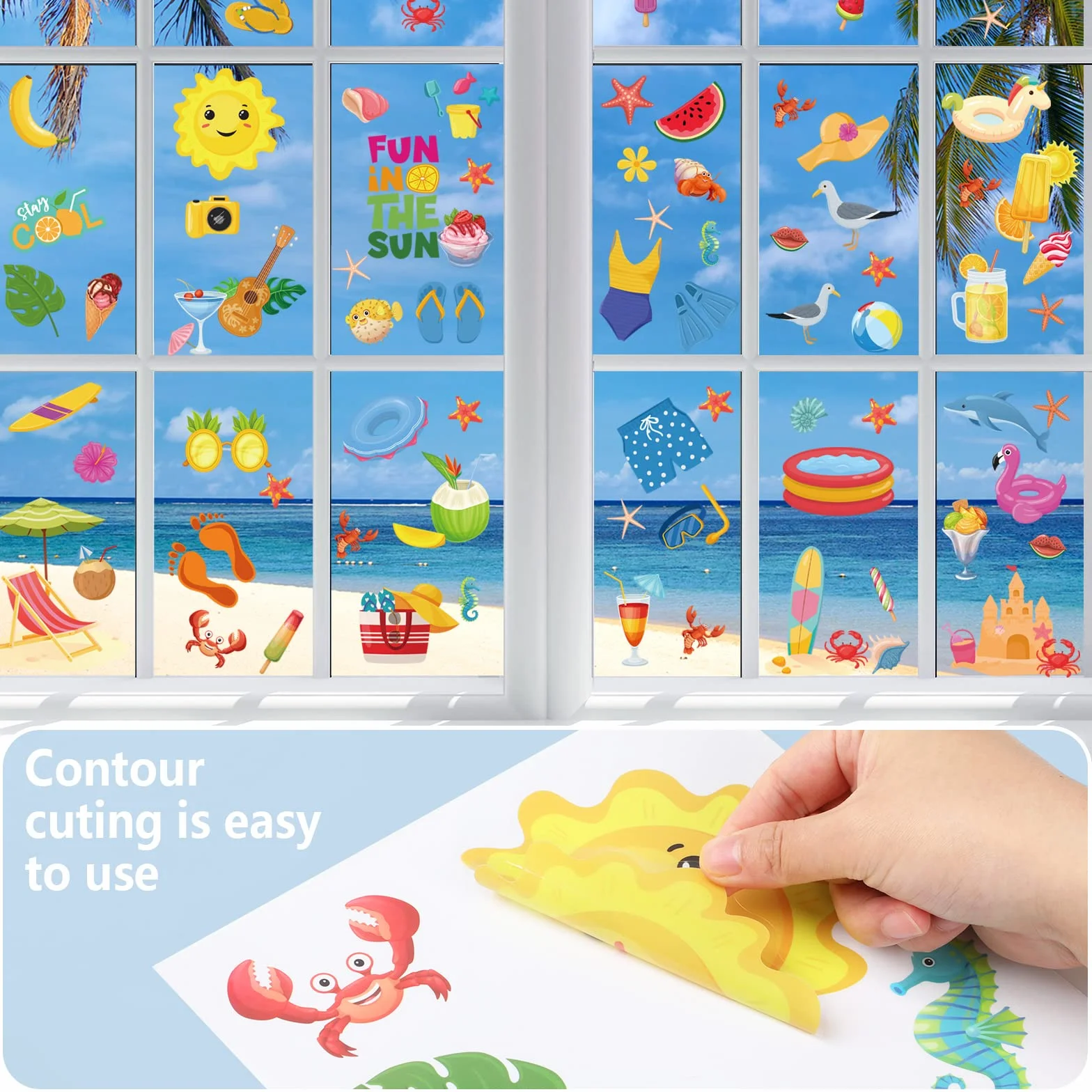 Hianjoo 104 Pièces Autocollants d'Été Hawaiian Décoration Plage Autocollants en Verre