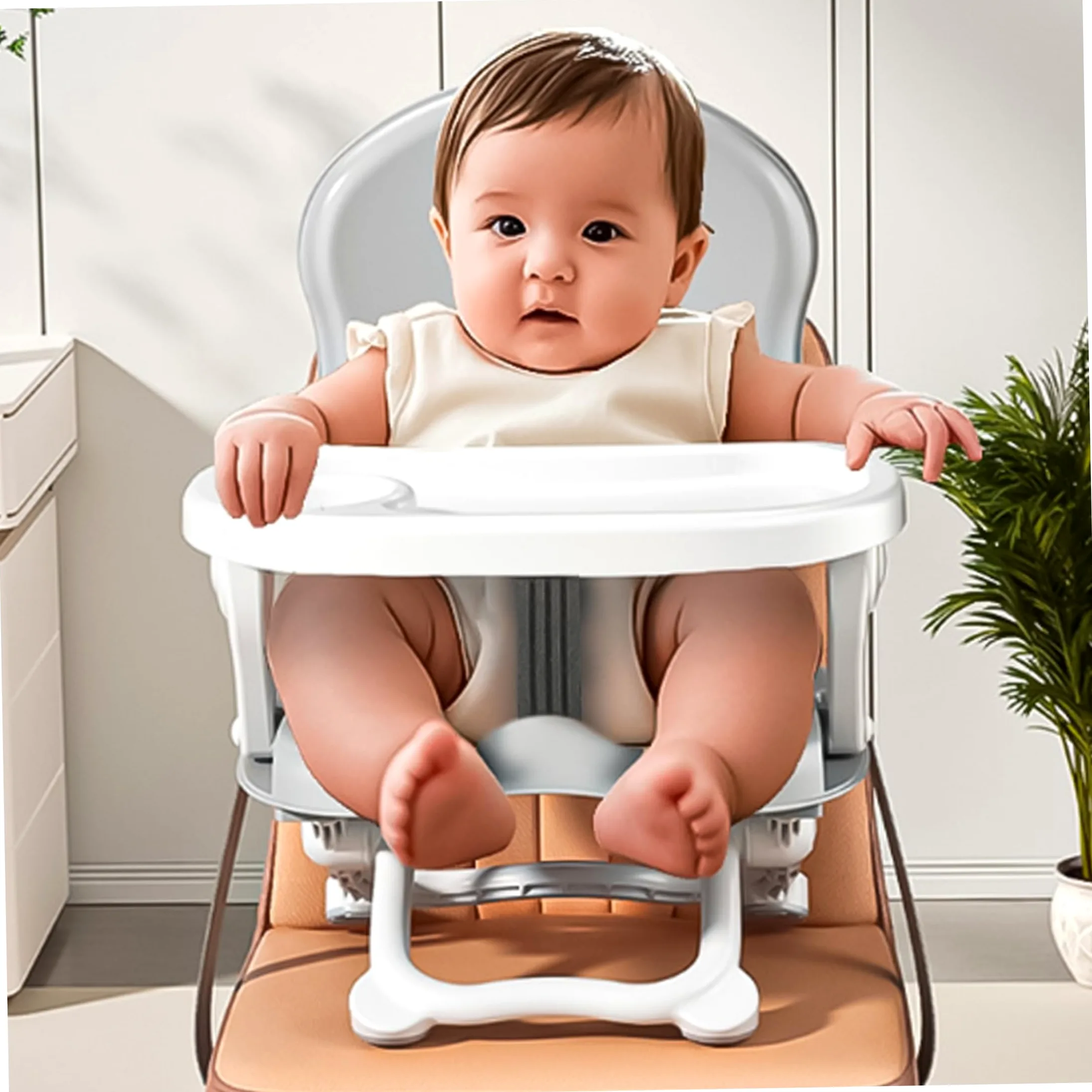 Chaise haute portable pliable rehausseur gris | Pliable pour les voyages, deux plateaux en plastique, adapté aux tout-petits, idéal pour une utilisation en extérieur