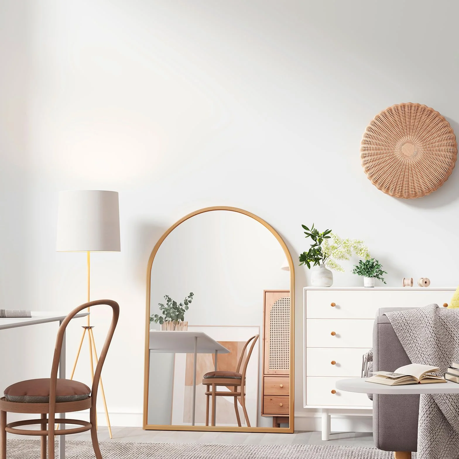 Dripex Miroir Mural Arche 60x90cm Or Cadre Alliage Aluminium Grand Miroir Maquillage