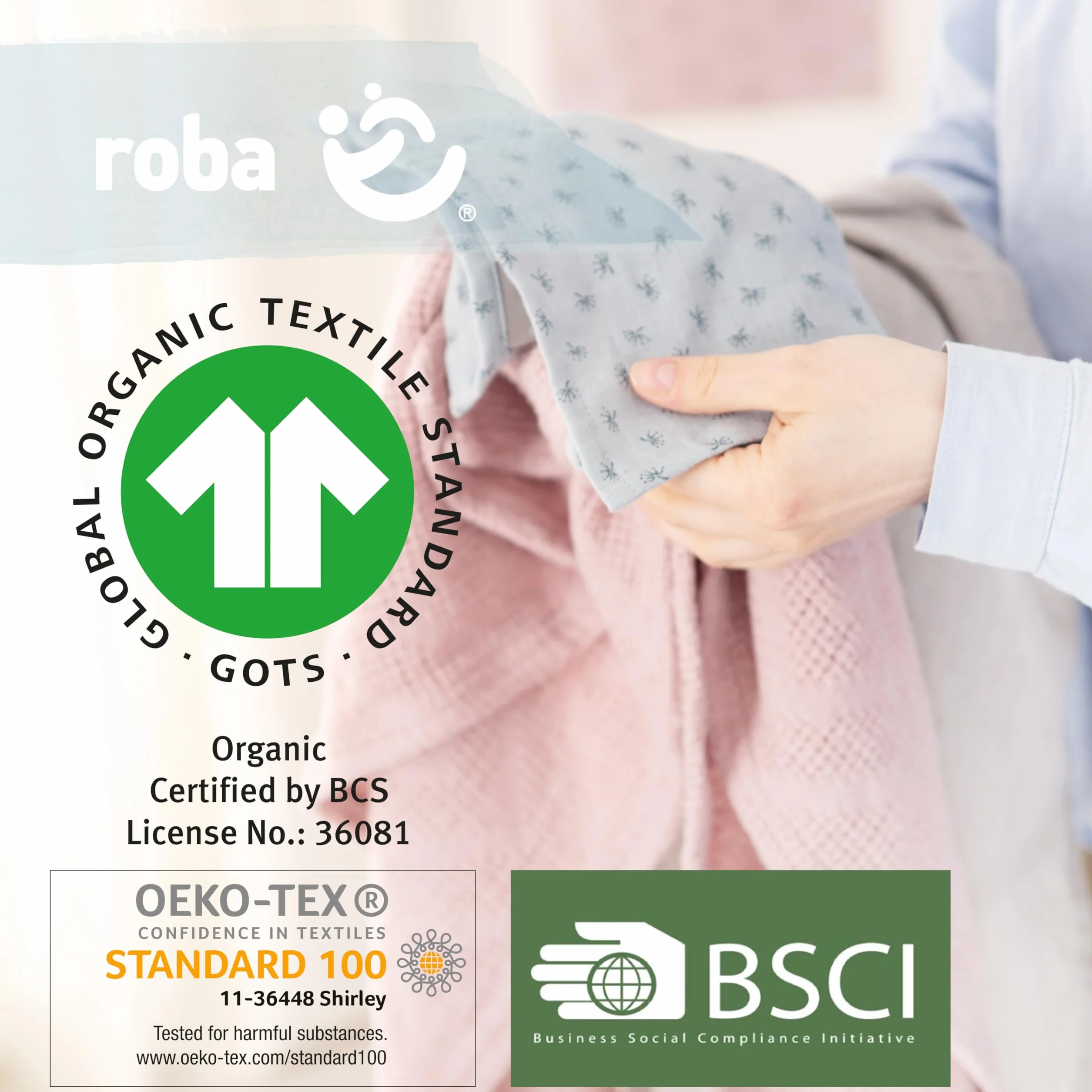roba Lot de 5 Gants de Toilette Bébé Lil Planet 25 x 25 cm Coton Bio Rose/Gris