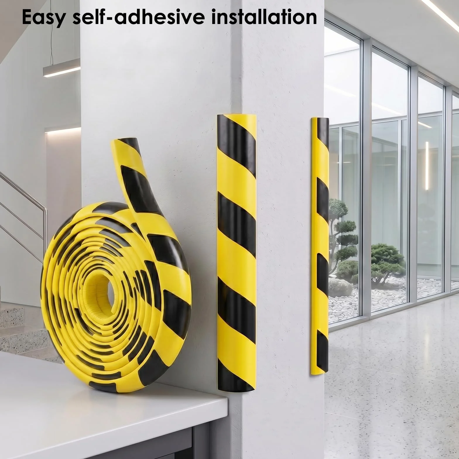 RANJIMA Protection d'angle en Mousse NBR en Forme de L 5 m Noir et Jaune Autocollant