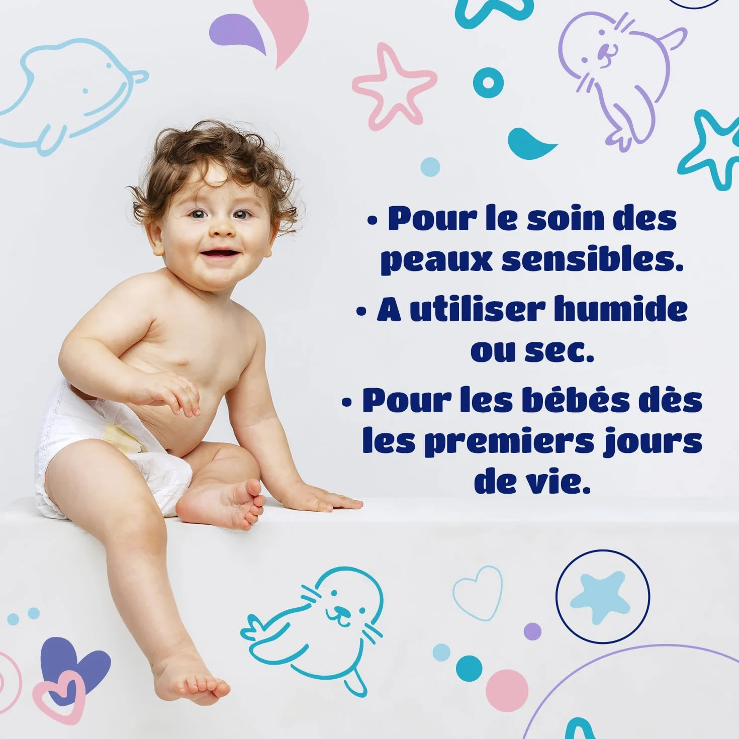 Kindii Pure&Dry Lingettes Bébé 50 Pièces Ultra Douces Pur Coton Sans Parfum Sans Alcool