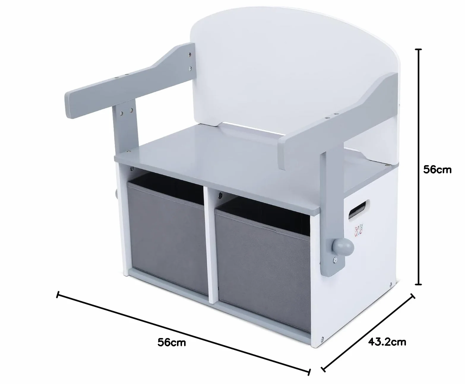 Baby Vivo Multifonctionnel 3en1 Table et Banc en Bois pour Enfants avec Coffre à Jouets - Felix Gris
