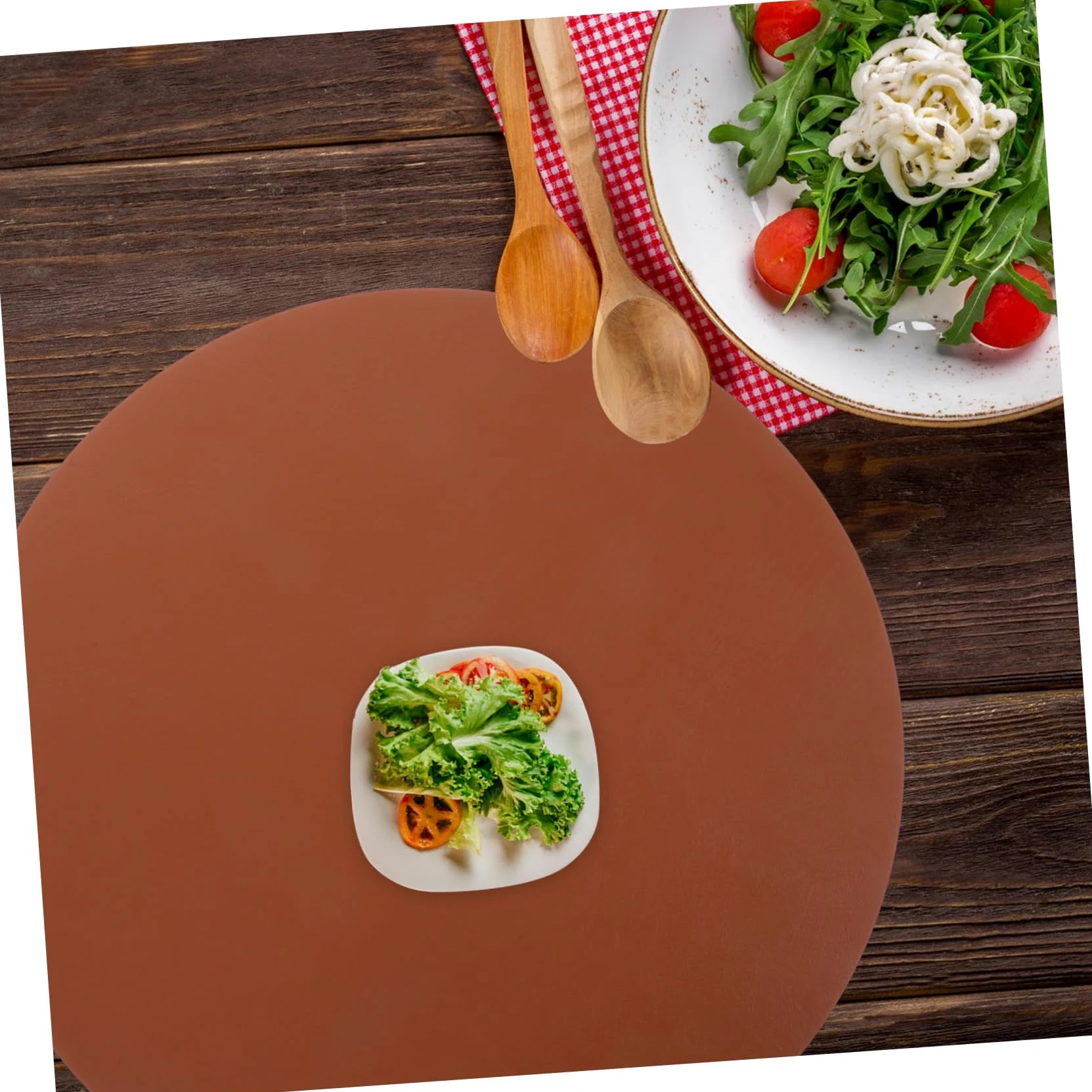 6 Pièces Set Table Ronds Cuir PU pour Décoration de Table à Manger Résistants à Eau pour Cuisine Couleur Noix