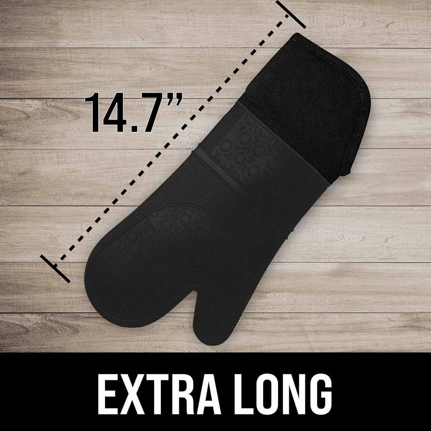 Gant de cuisine professionnel extra long en silicone - 1 paire - Gants de cuisine avec revêtement matelassé - noir