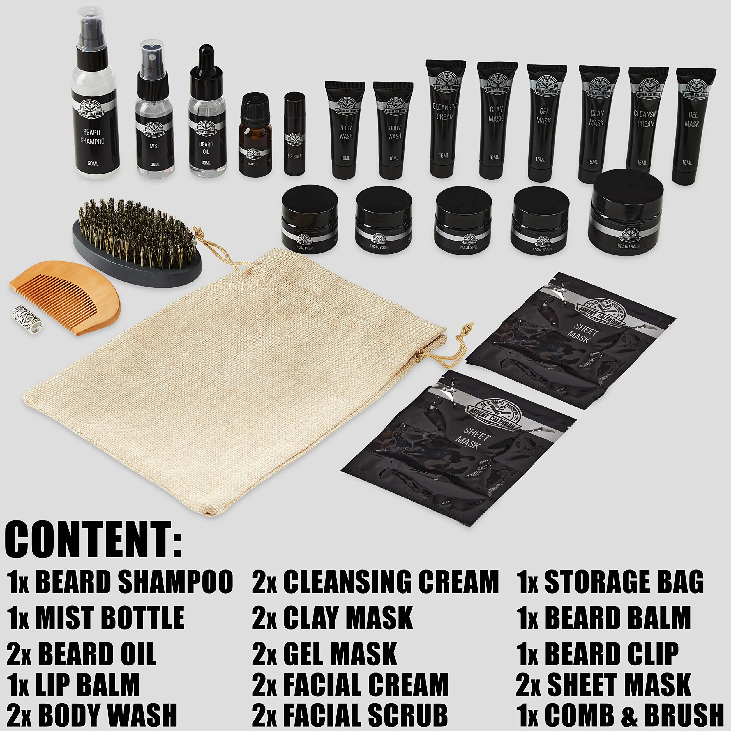 KreativeKraft Calendrier de l'Avent 2025 Homme 24 Surprises Kit Barbe Huiles Baumes Gommages Peignes