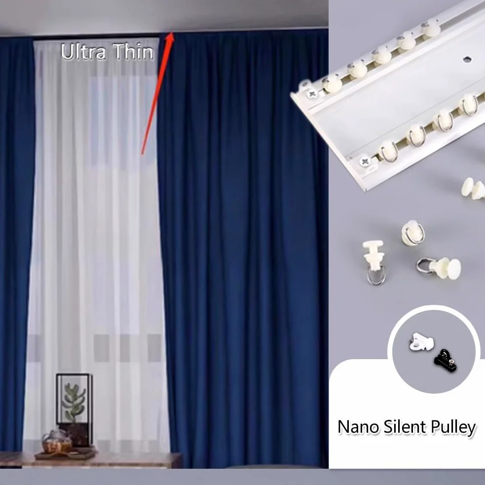 Rail de rideau en aluminium 120-500 cm pour chambre à coucher, salon, salle à manger, camping-car