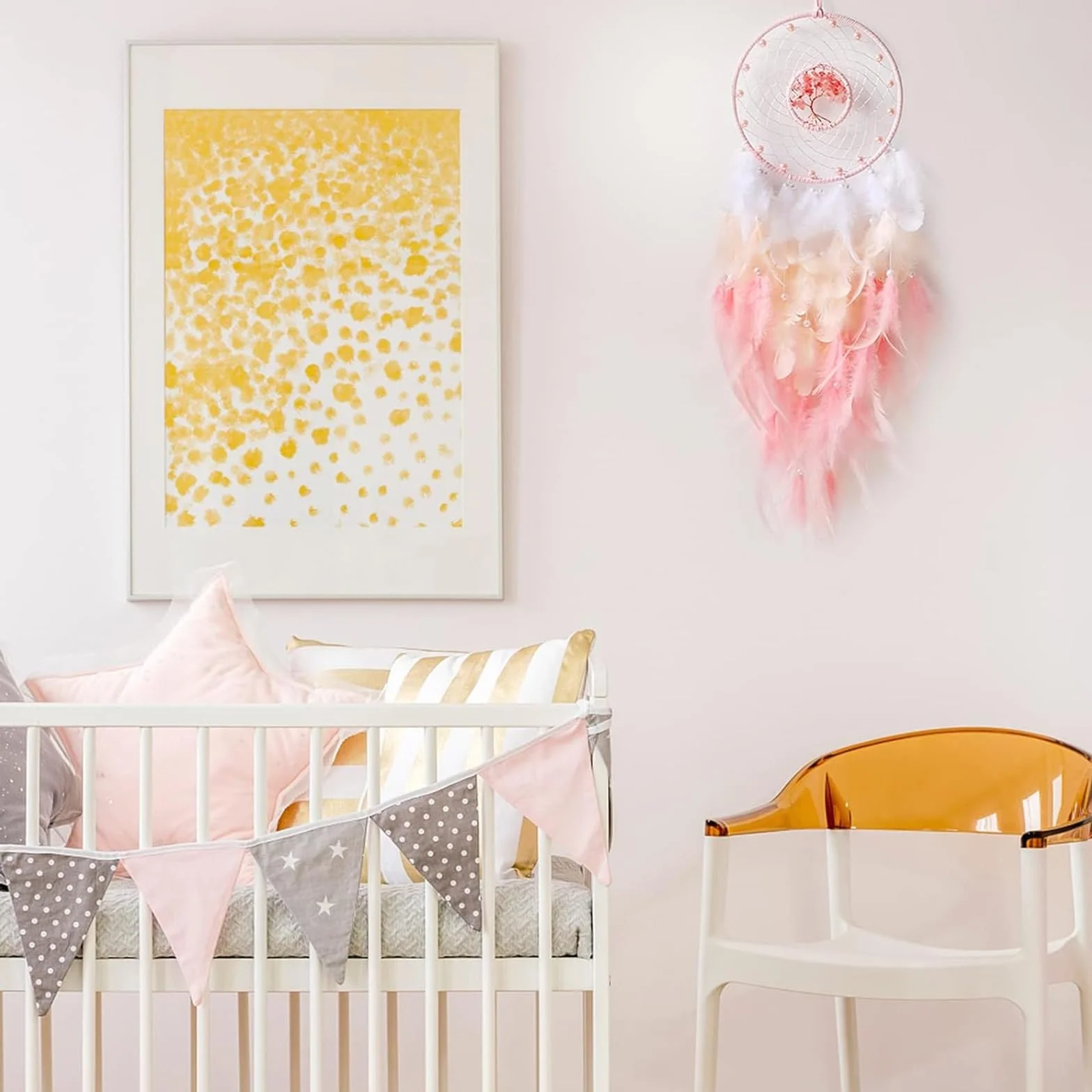 Attrape-rêves rose macramé cristaux résistant UV extérieur décoration bohème