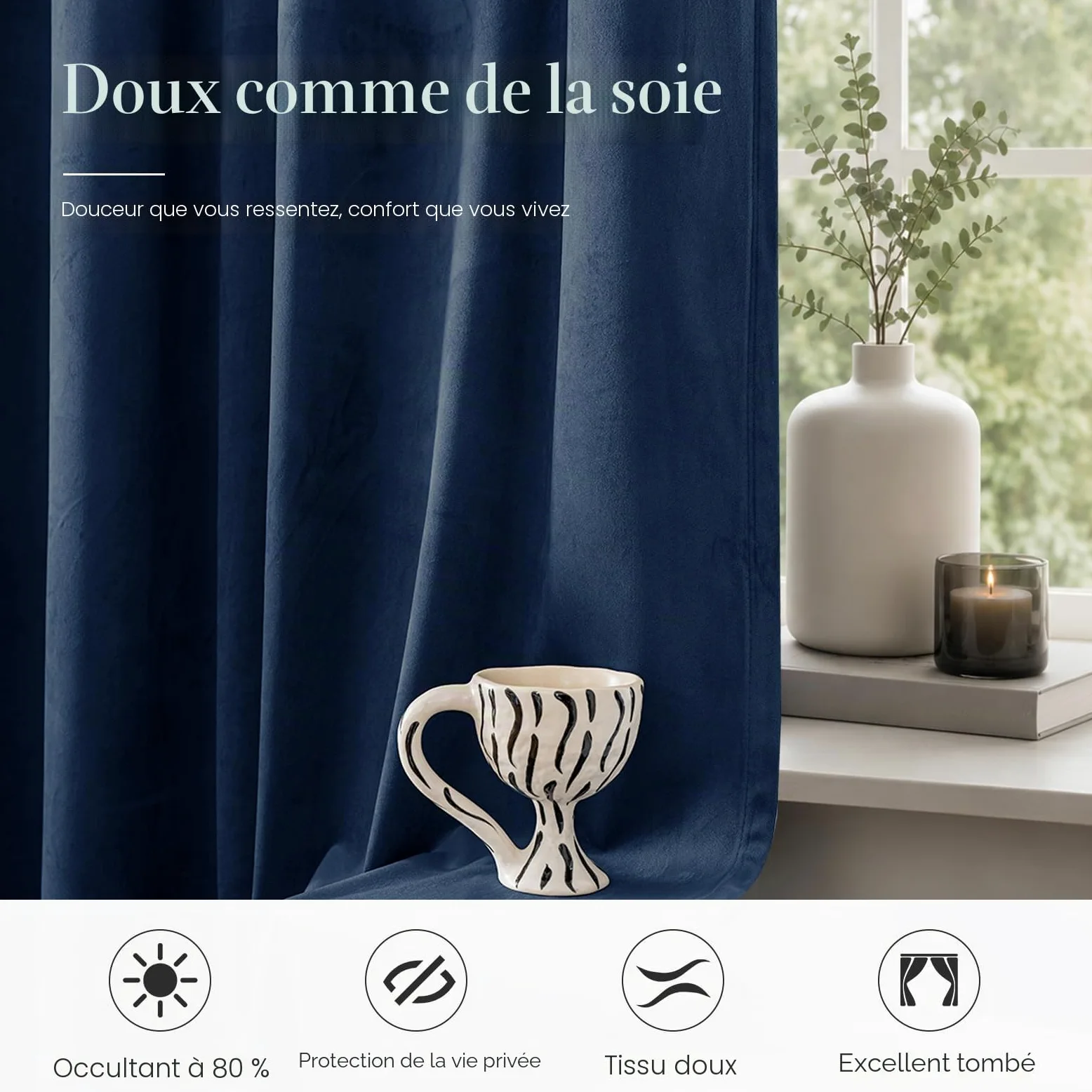 Ystyle Rideau Occultant Velours Lot De 2, 140x300cm, Bleu Foncé | Rideaux Salon Rideau Thermique Isolant Anti Chaud Intérieurs, Rideau Phonique Anti Bruit, Moderne Chambre Maison Dressing