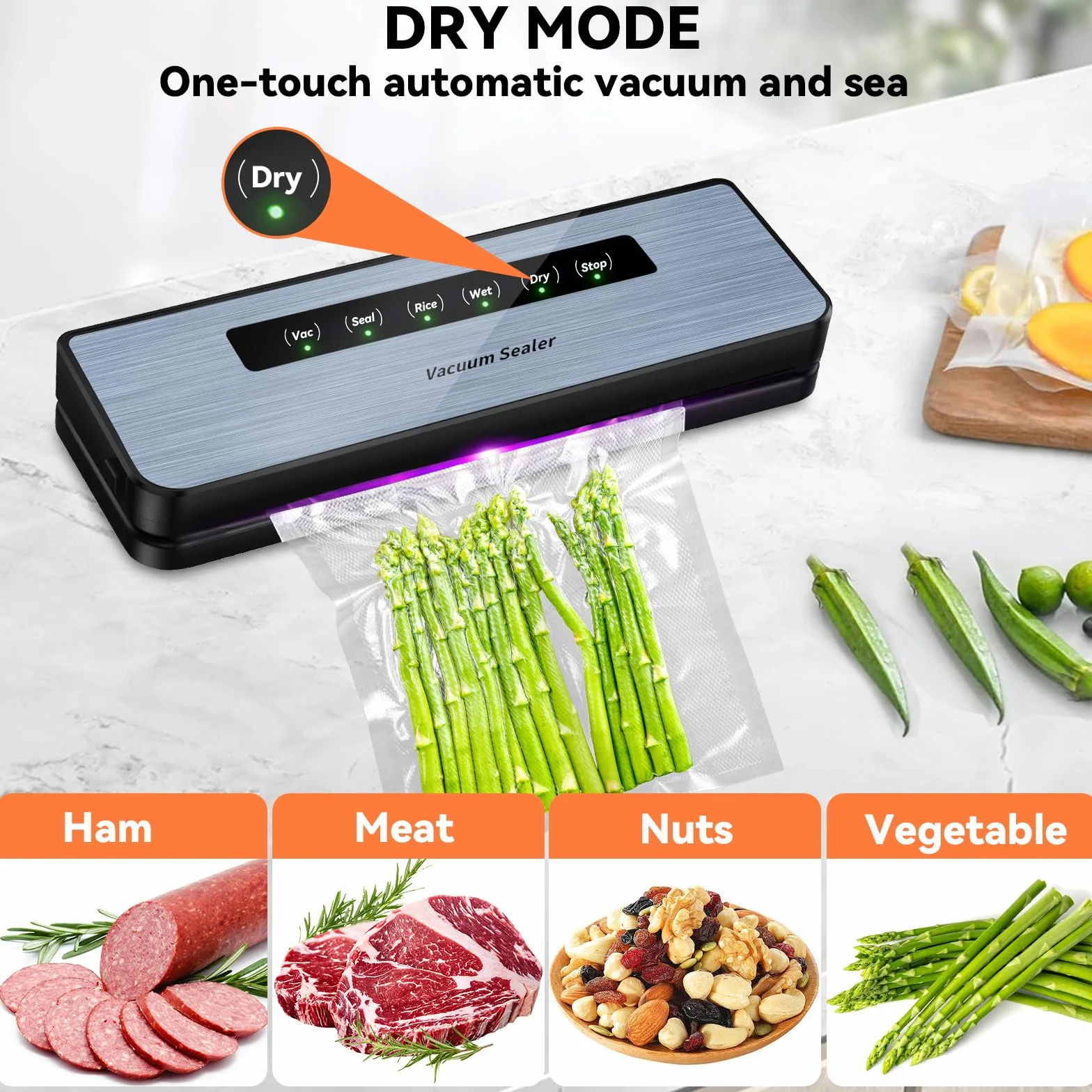 Machine Sous Vide Alimentaire 5 en 1, Appareil de Mise Sous Vide Compacte avec 50 Sacs, Scelleuse pour Aliments Secs et Humides