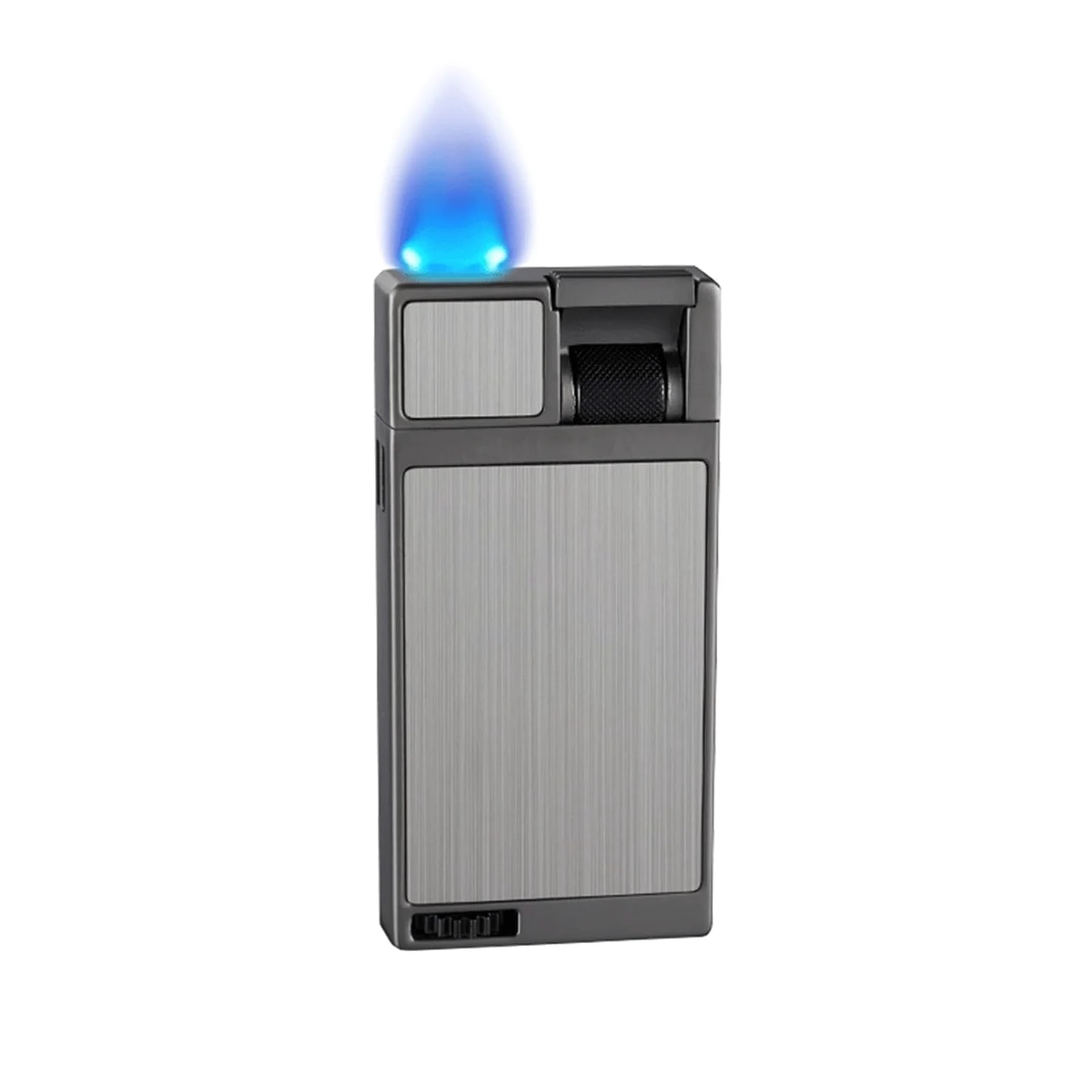 Briquet coupe-vent au butane double face, allumage à bascule, réservoir de gaz transparent, idéal pour le camping et l'extérieur, carburant non inclus