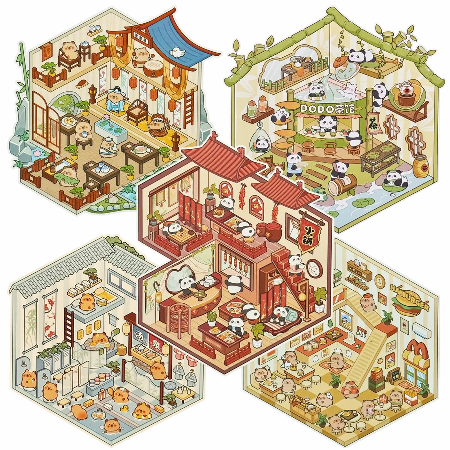 Autocollants 3D Maison Miniature pour Scrapbooking, 5 Sets Stickers Décoratifs DIY, pour Enfants/Adultes