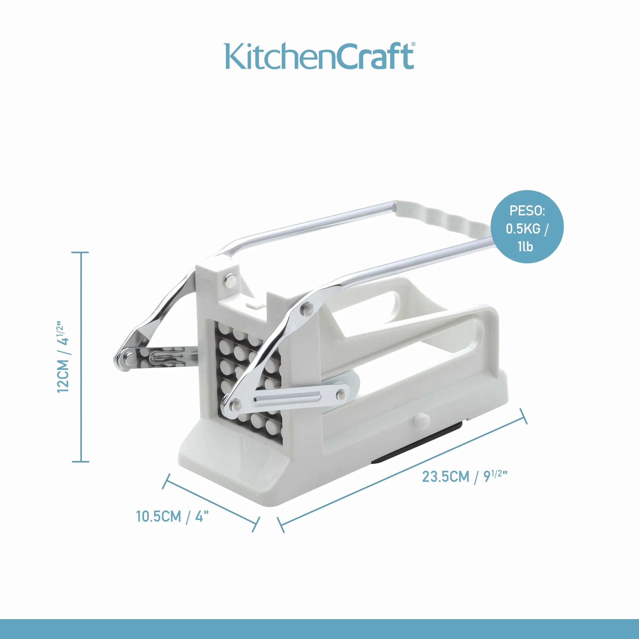 KitchenCraft Déchiqueteuse De Pommes De Terre Professionnel Coupe-Copeaux Plastique Acier Inoxydable 23,5x10,5x12 cm Blanc