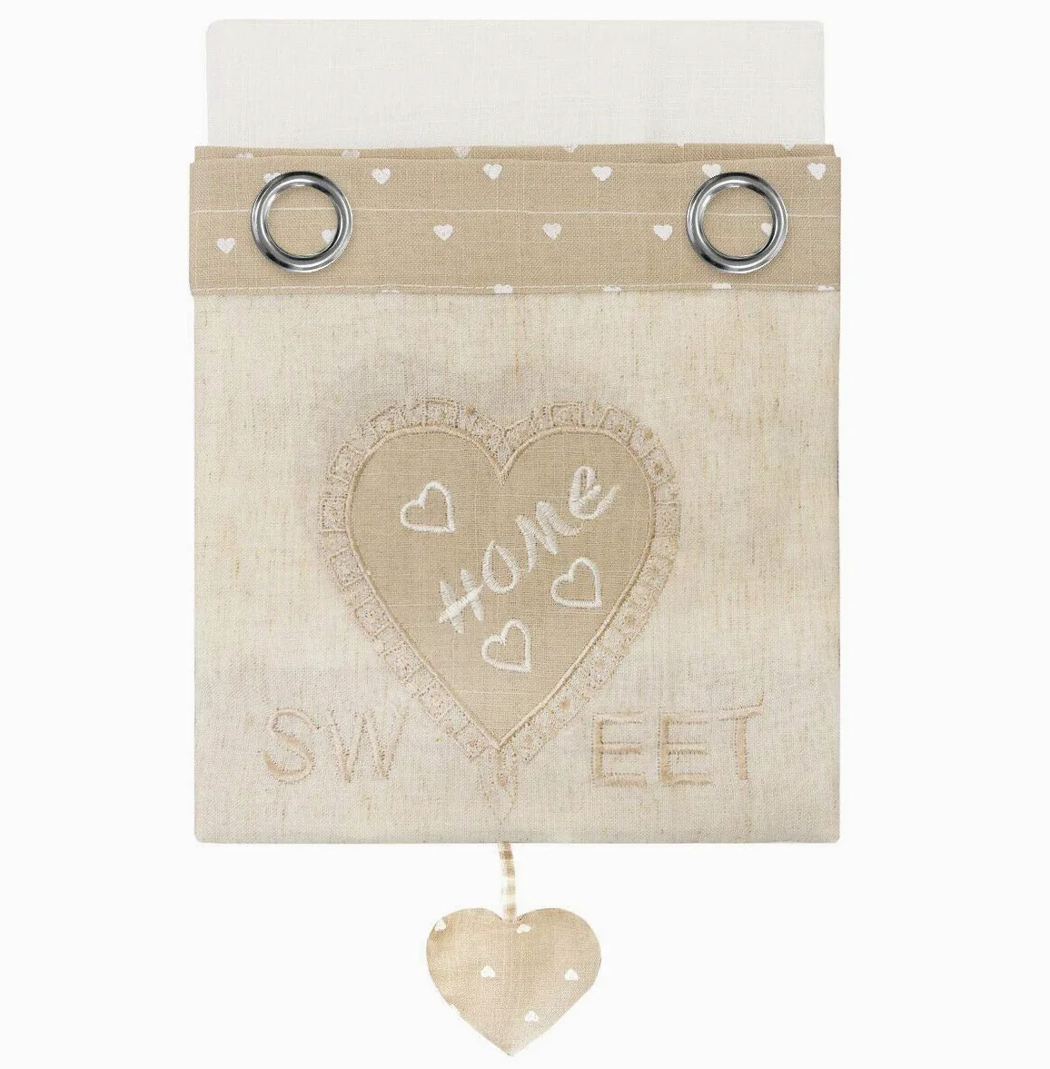 emmevi Paire de rideaux de fenêtre de porte intérieure, tissu maison shabby chic, modèle rideau petits cœurs 140X290 cm, gris