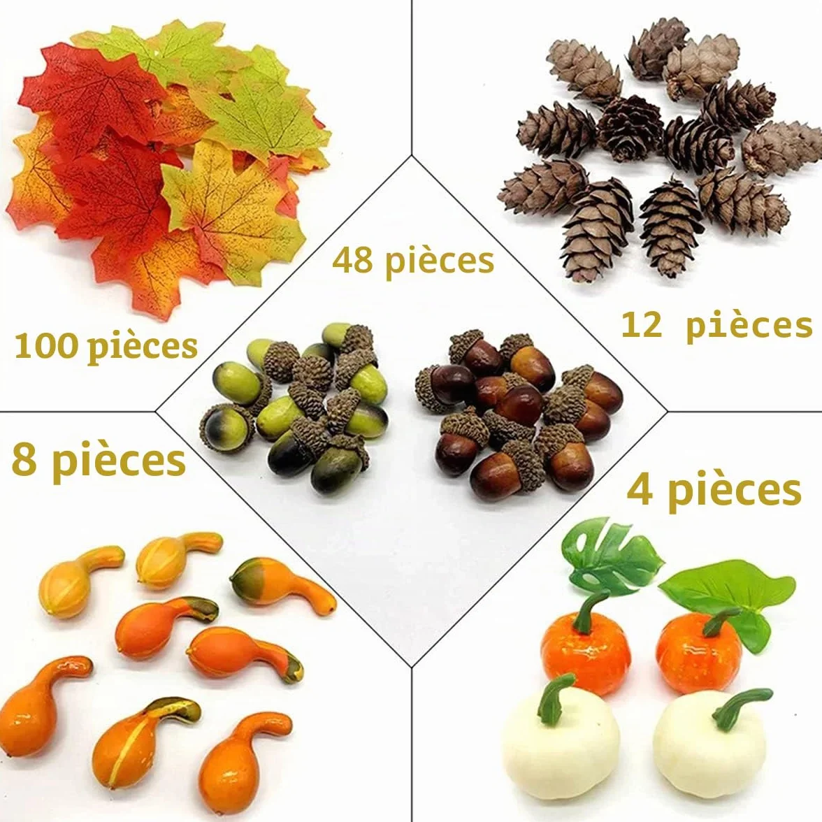 HBell Lot de 172 mini citrouilles artificielles Halloween pommes de pin feuilles d'érable glands décorations automne