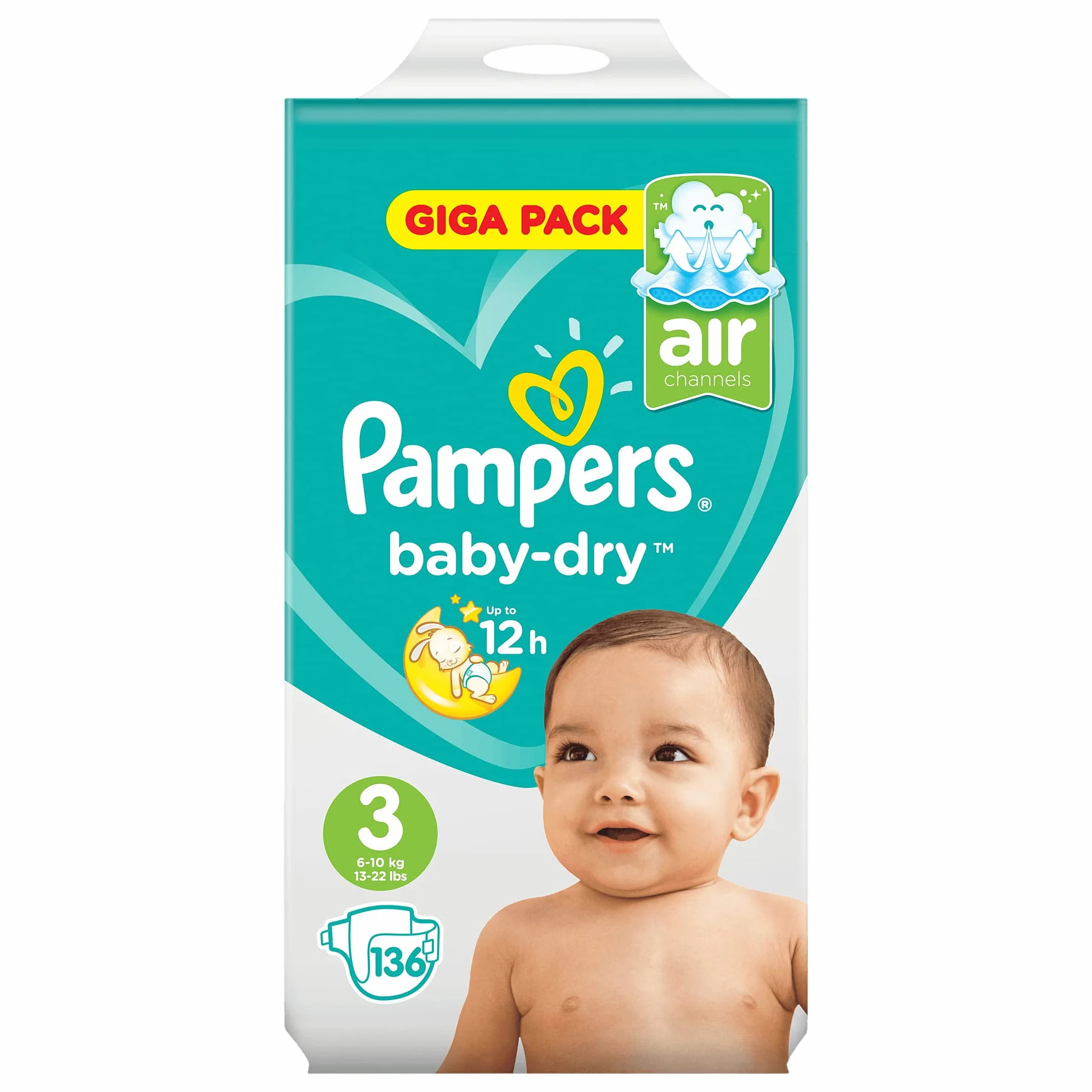 Pampers Baby Dry Taille 3 6-10 kg Mega Plus Pack 136 pièces