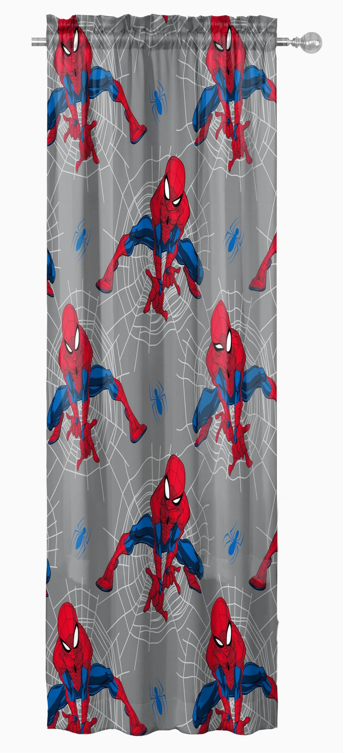 Jay Franco Lot de 2 rideaux de fenêtre pour chambre d'enfant avec 2 embrasses, gris – Spiderman, 106,7 cm de large x 160 cm de long