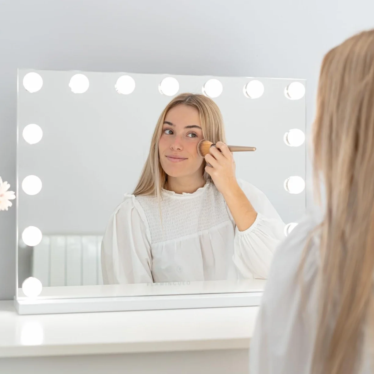 Flamingueo Miroir Coiffeuse Lumineux Bande LED 3 Modes Intensité Réglable Contrôle Tactile Blanc 58x12x43cm