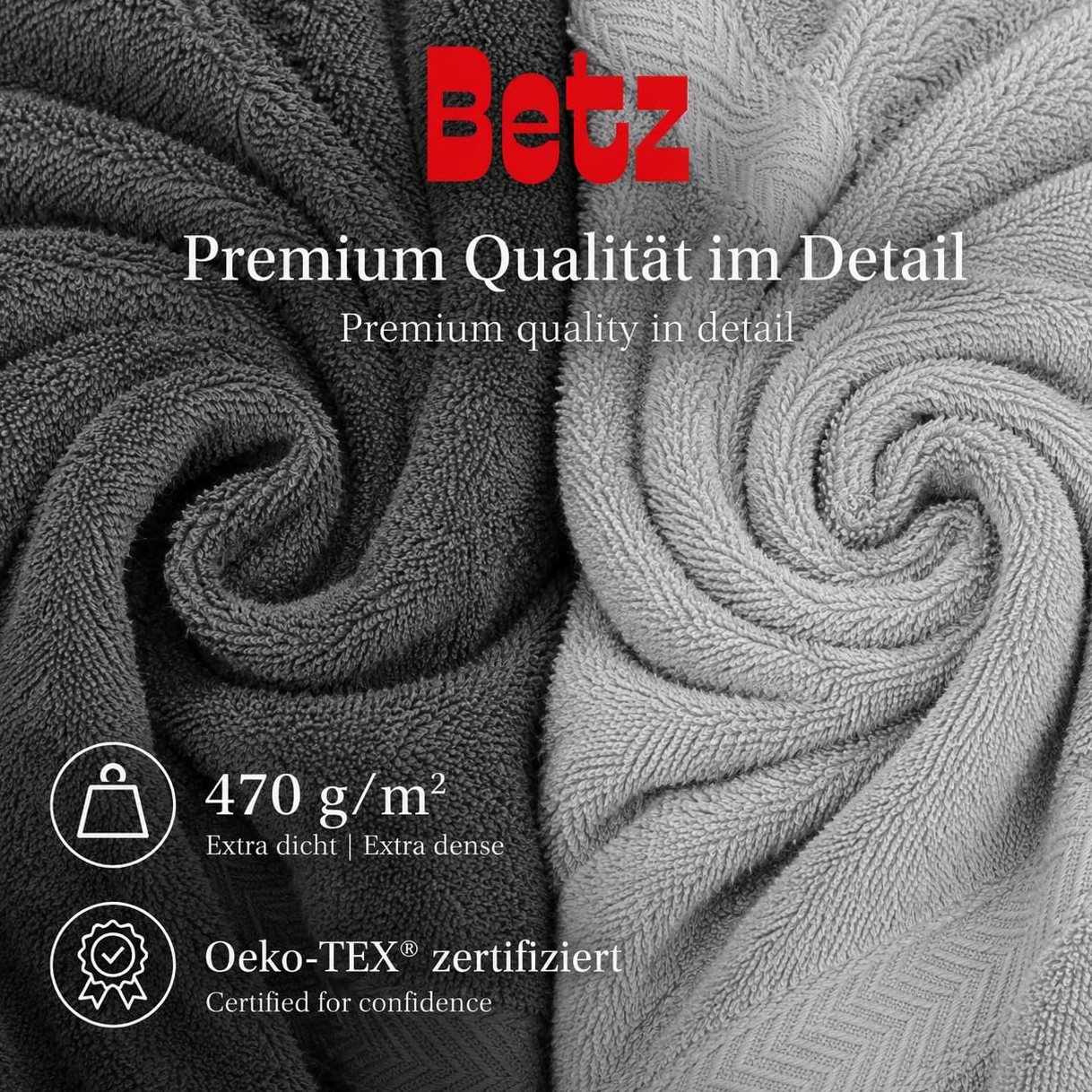 Betz Lot de 10 Serviettes Premium 100% Coton – 2 draps de Bain 70x140, 4 Serviettes 50x100, 2 essui-Mains 30x50, 2 Gants de Toilette – Tout en Tissu éponge Doux - Couleur Anthracite et Gris argenté