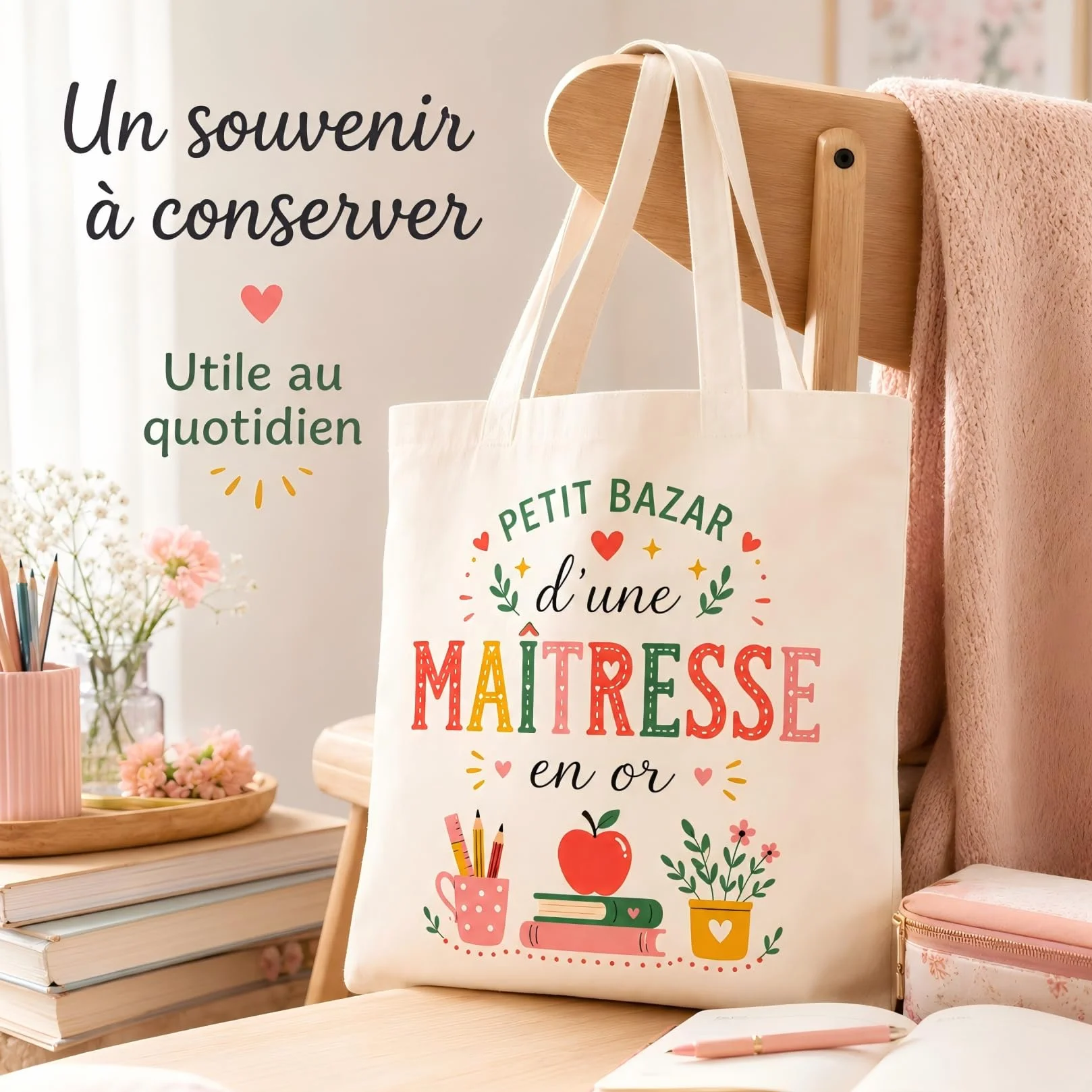 Tote Bag Cadeau Maîtresse d'École Original Joyeux Noël Sac Cabas Fin d'Année
