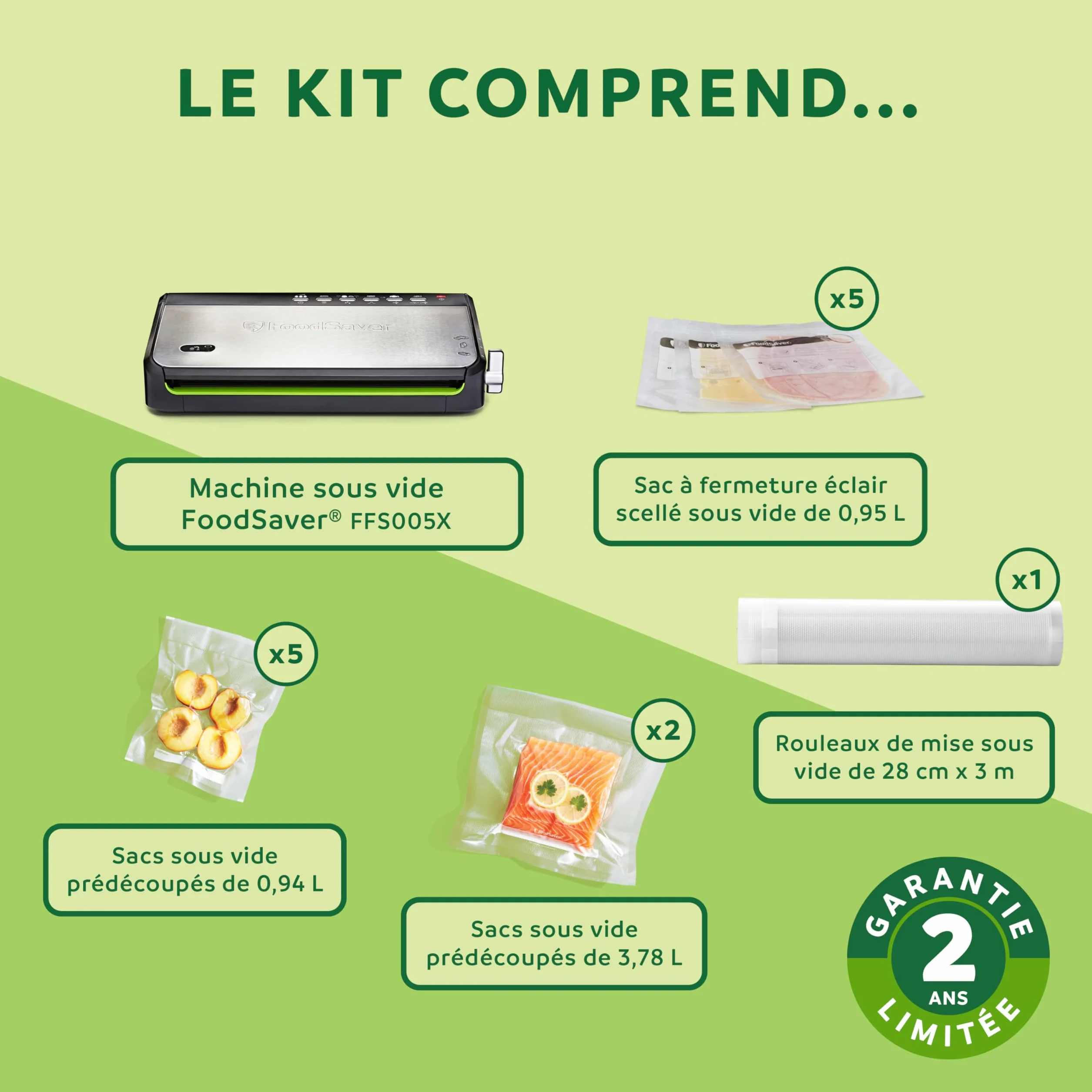 FoodSaver FFS005X Machine sous Vide avec Compartiment Rangement Rouleau Cutter, Pulse Aliments Fragiles, Accessoires Sacs