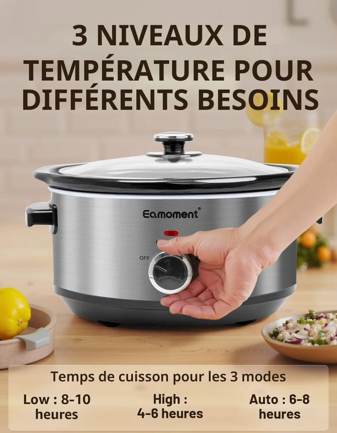 Slow Cooker 3,5L 200 W avec 3 niveaux de chauffage indicateur de puissance argenté