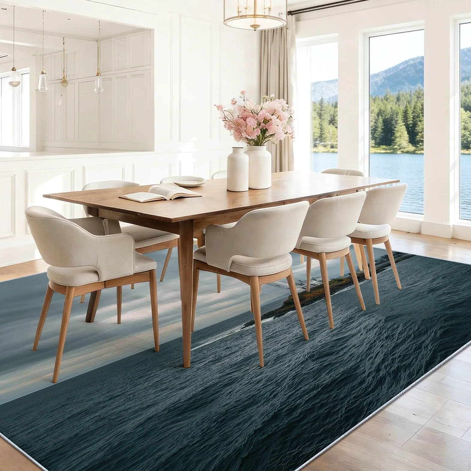 Époque Moderne Phare Mer Tapis Doux à Poils Ras, Gris 80 x 150 cm Lavable en Machine Antidérapant Tapis pour Salon Chambre Cuisine Chaise Enfants Chambre