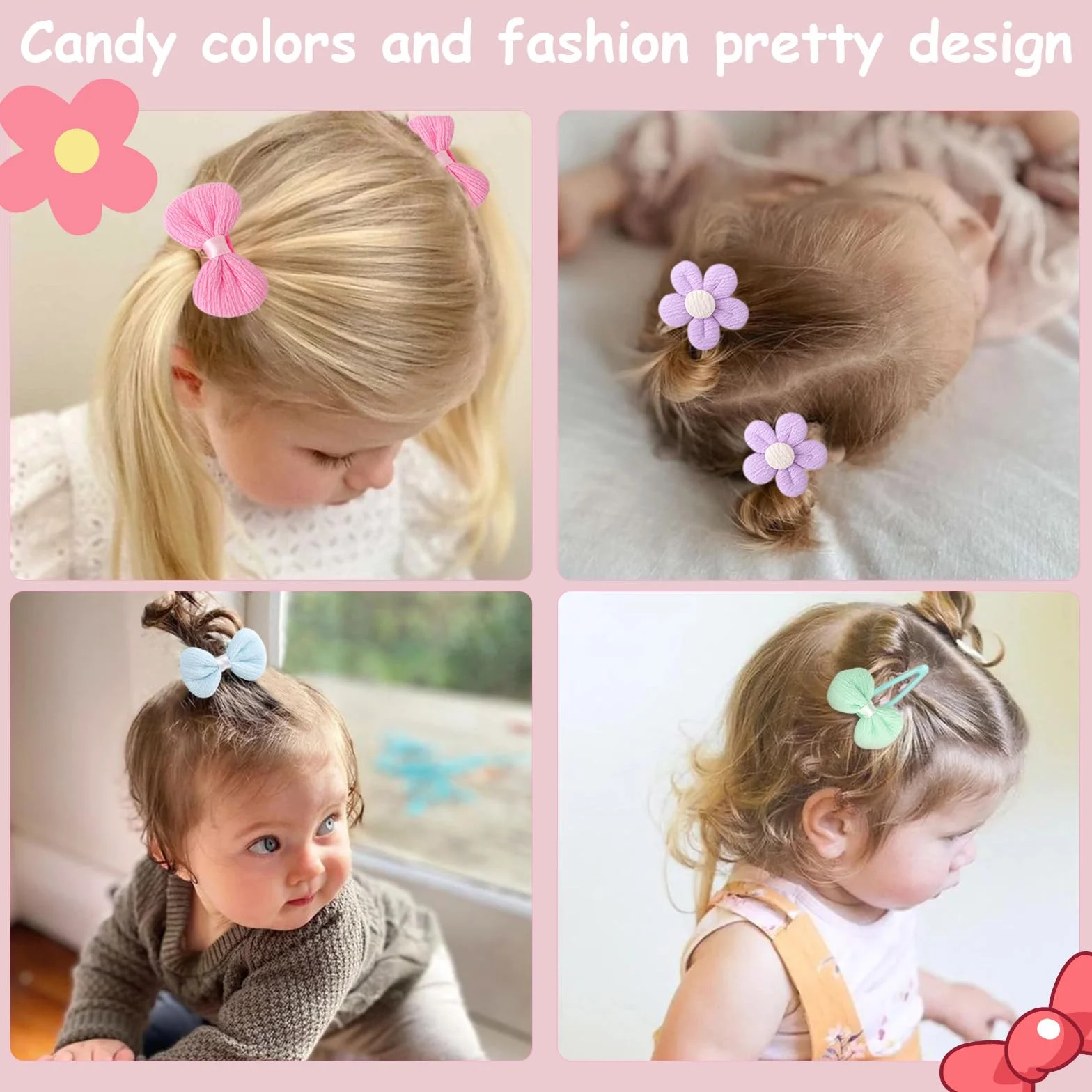 Accessoires de Cheveux pour Filles Doux Sans Couture Arcs Fleurs Pinces Bandeau Élastique Queue de Cheval Tout-petits