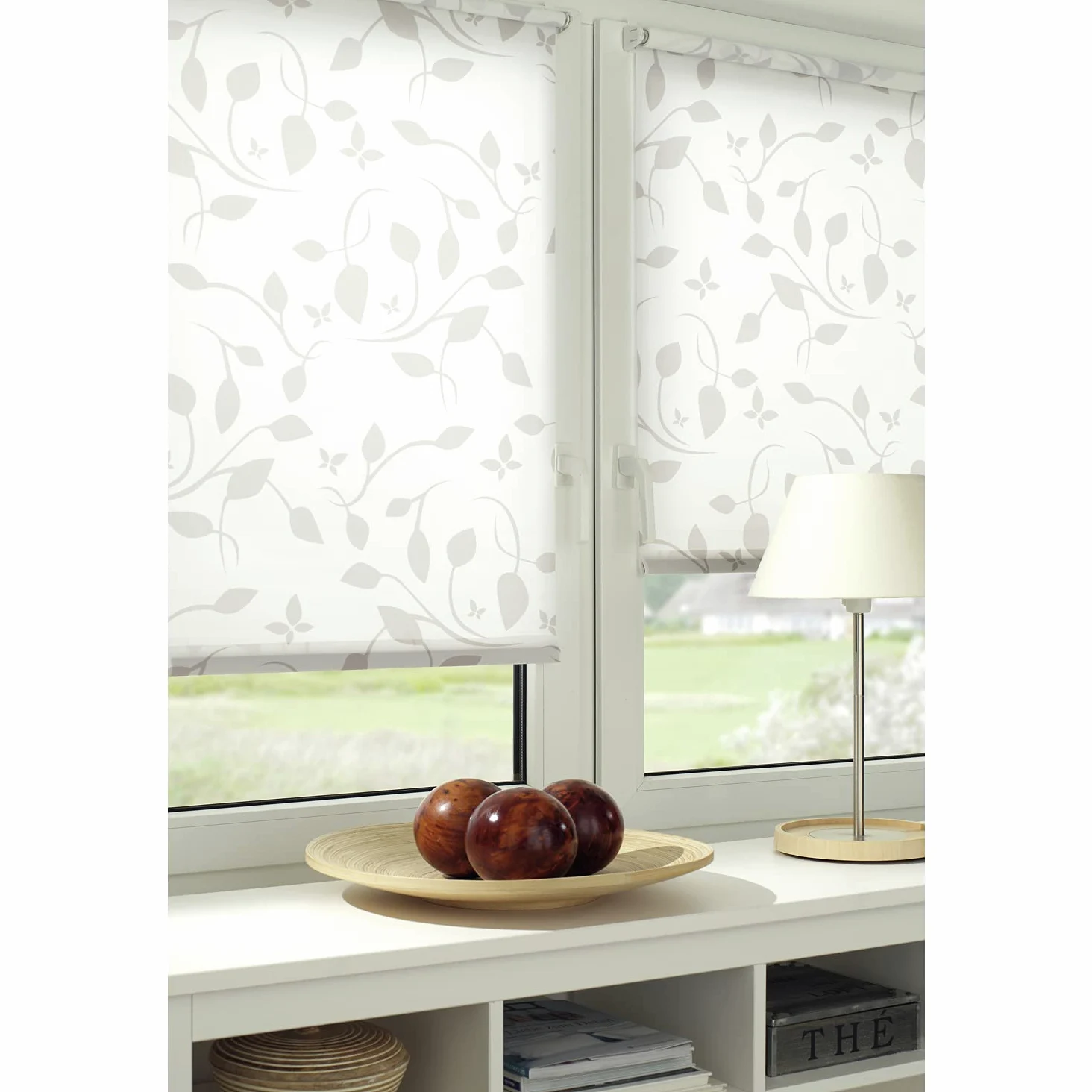 GARDINIA EASYFIX Store Enrouleur Dekor 100 Scandinavian à Coller ou à Serrer, sans Perçage, Opaque, Translucide, Blanc/Naturel, 105 x 180 cm