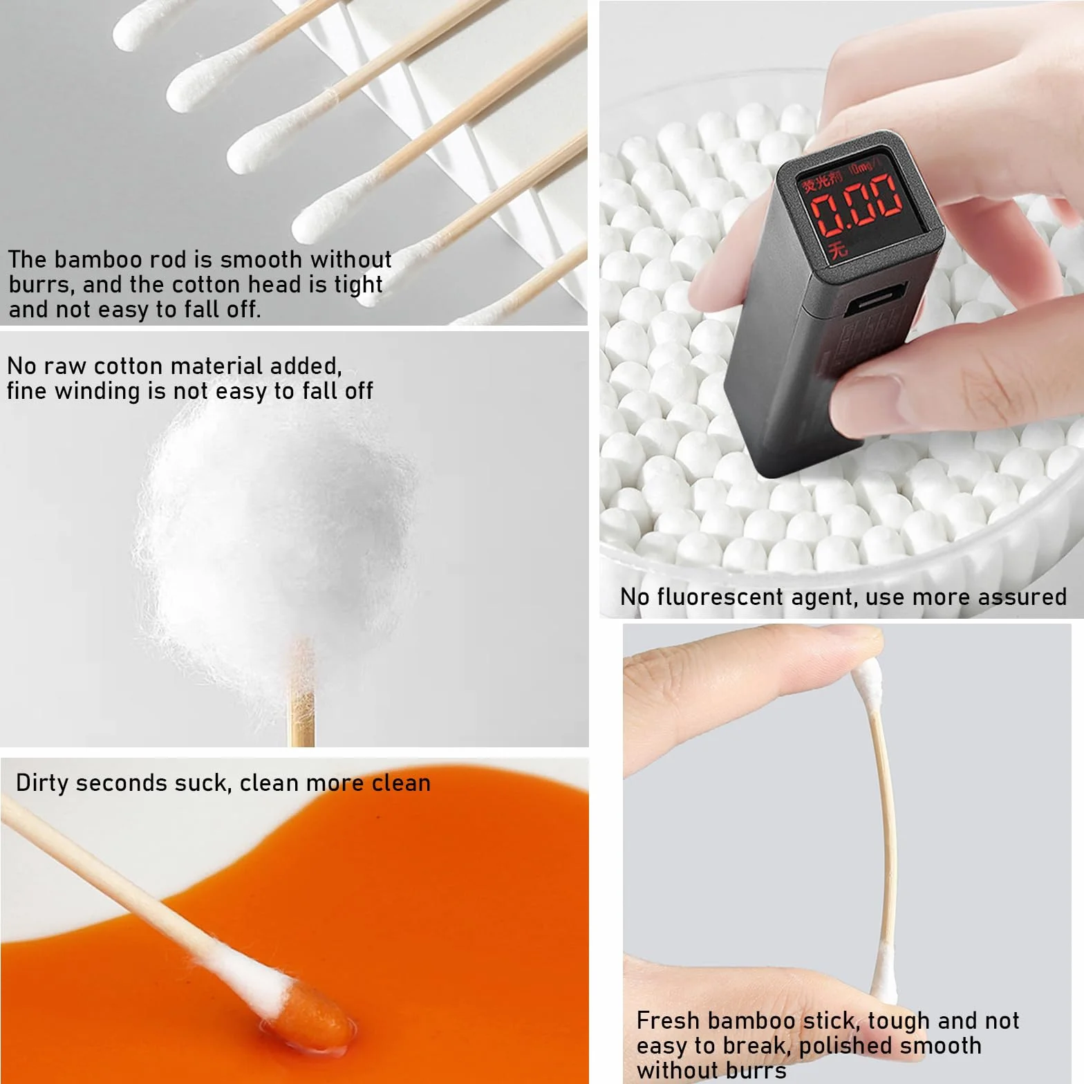 Bamboo Cotton Swabs 500 pièces Coton-tiges Double Pointe Ronde Naturelle