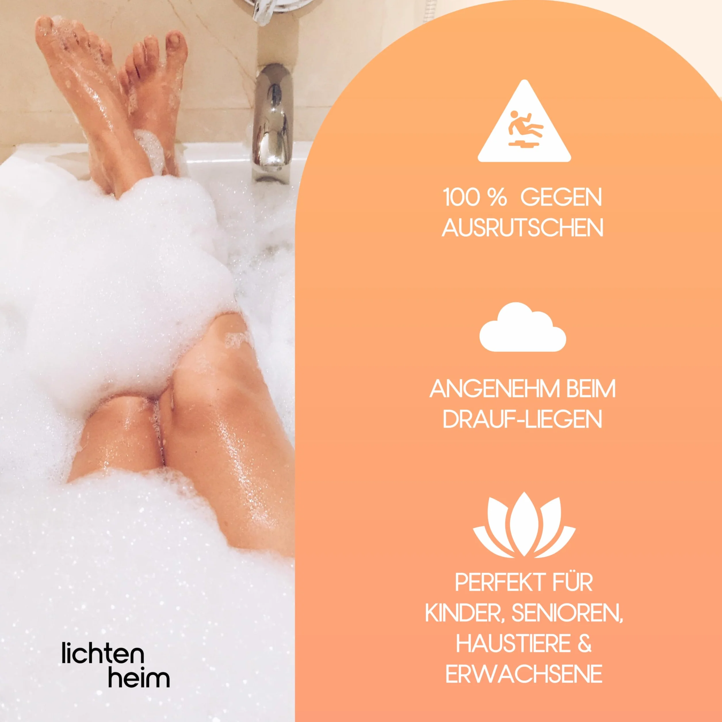 Tapis de douche antidérapant Sensitiv 100x40 cm avec 2 crochets - Tapis de bain sans BPA résistant à la moisissure et lavable
