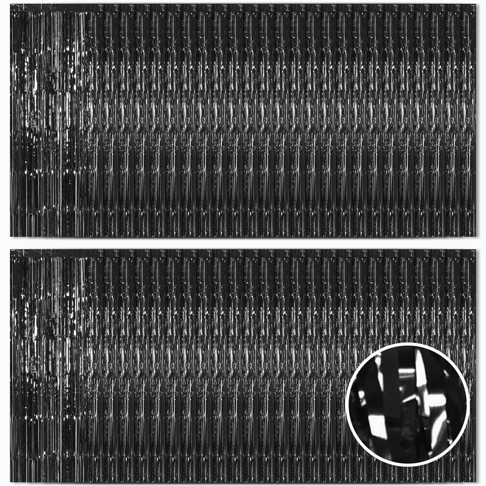 Lot de 50 rideaux à franges en feuille d'aluminium métallique pour décoration de fête d'anniversaire, cabine photo, 1 x 2,5 m, noir