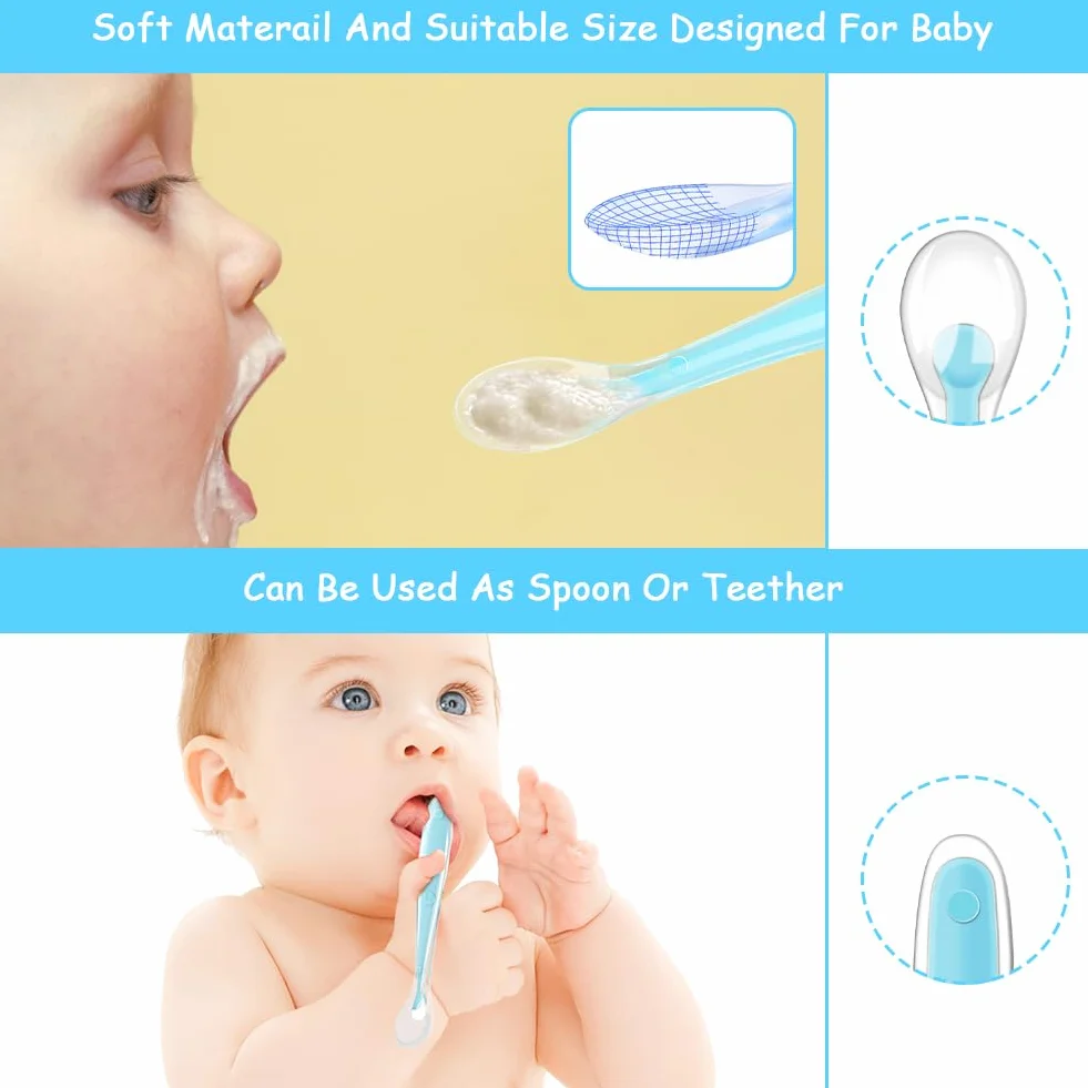 Vicloon Cuillère pour Bébé Silicone 5PCS Ensemble de Couverts Sans BPA