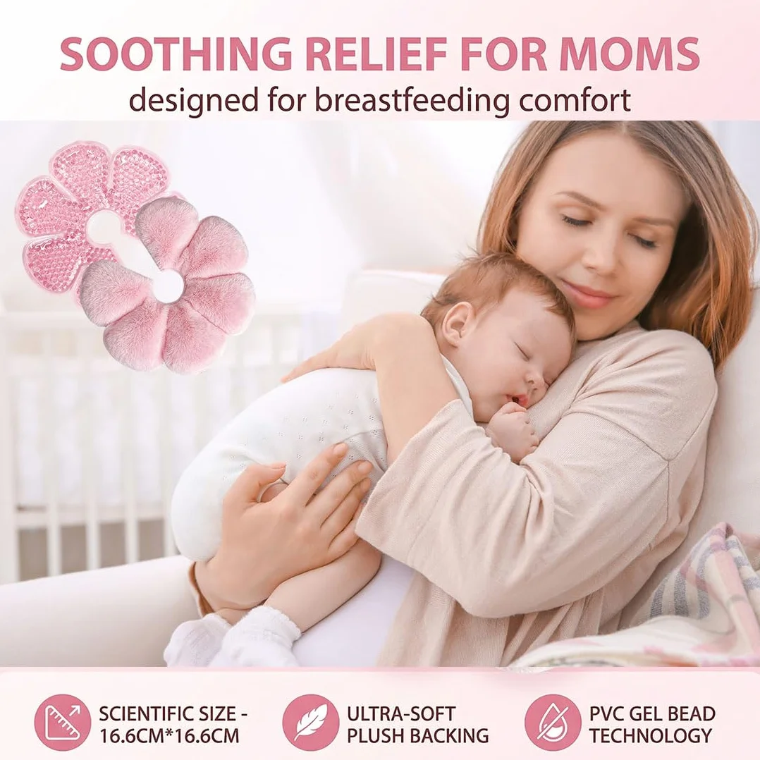 Bout De Sein Allaitement 3-En-1 Compresse Chaude-Froide Pliable Réutilisable Rose