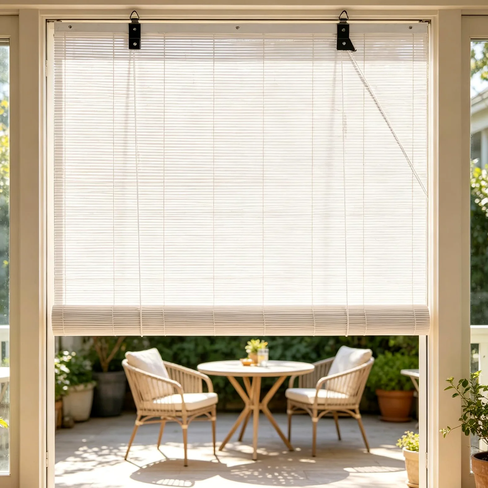 110x110cm Store Enrouleur Occultant en Bambou Blanc,Protection UV | Naturel Respirant Store Filtrant la lumière pour fenêtre Balcon,Rideau de séparation pour Salon Bureau Salle de thé