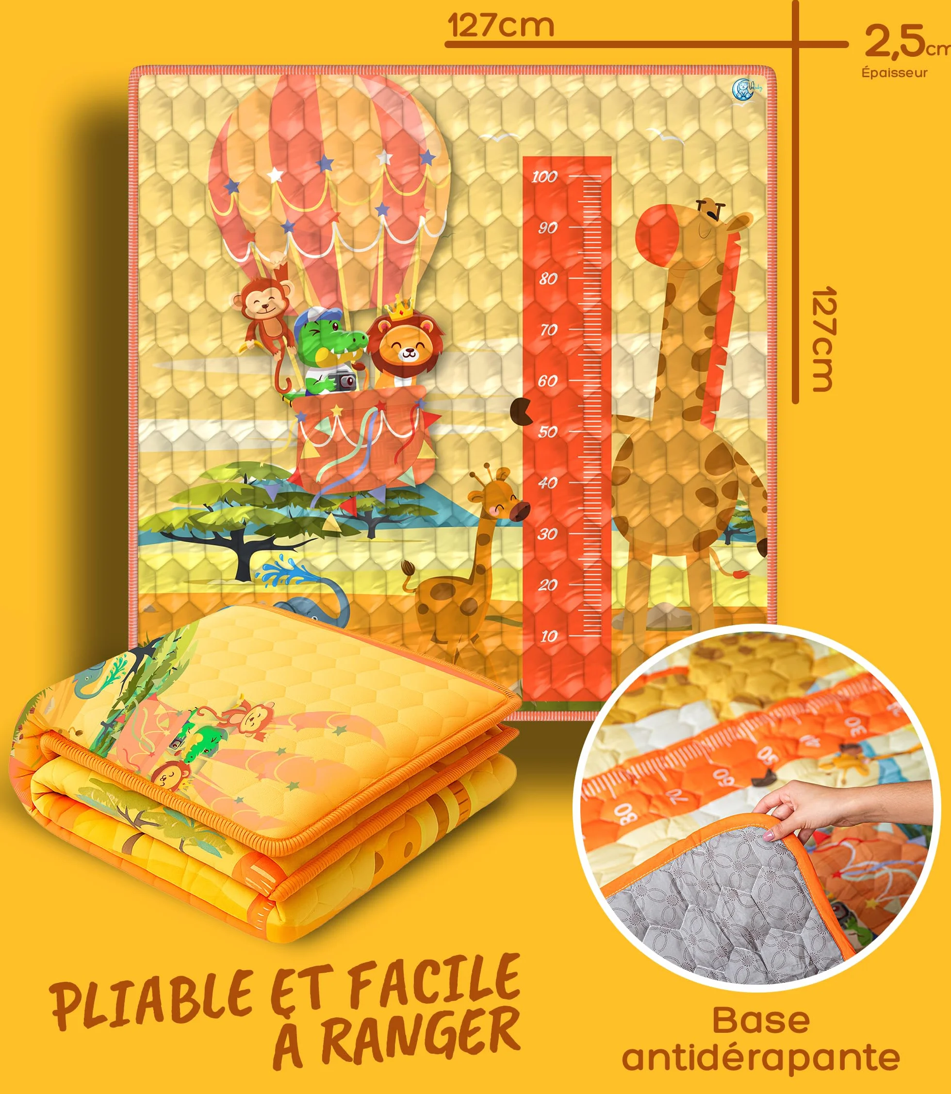 Tapis d'Éveil Pliable 120x120 cm Mousse Montessori Motricité Évolutif VALBABY